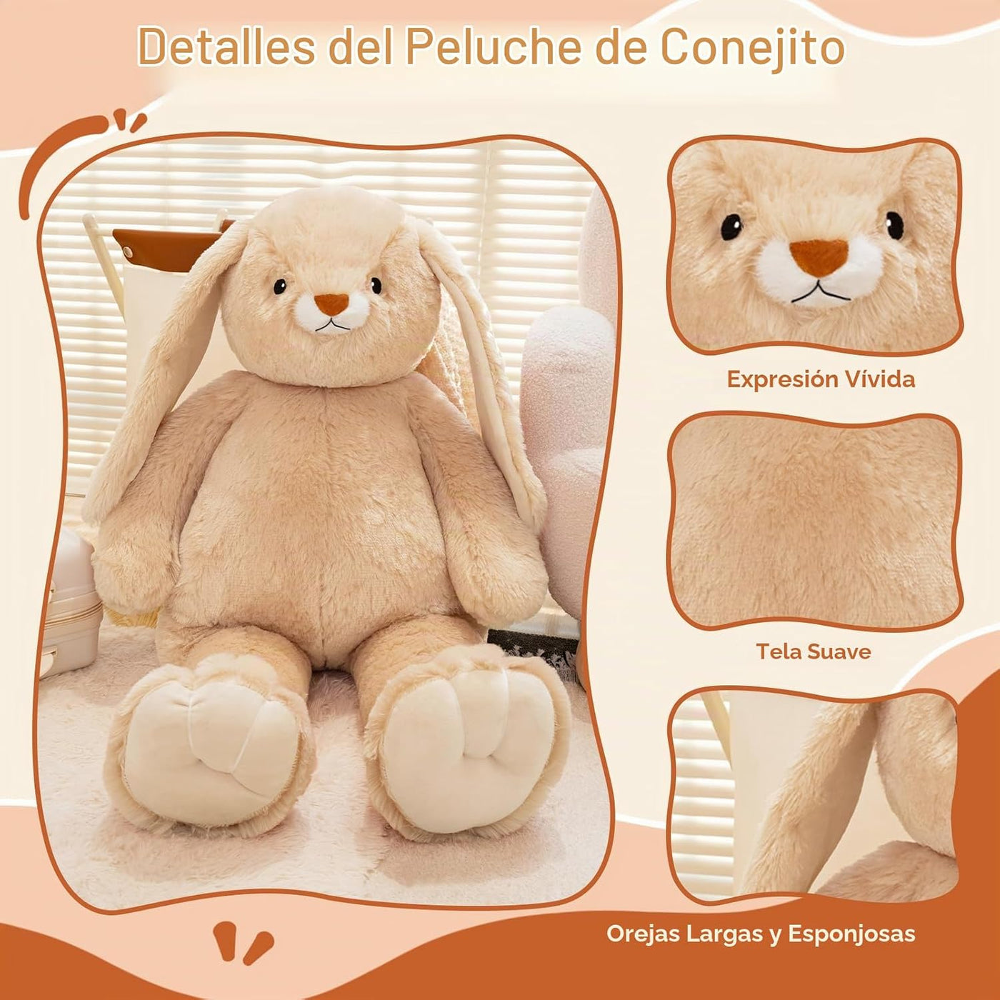 SQEQE Peluche de conejo grande de 39 pulgadas, animal de peluche gi...