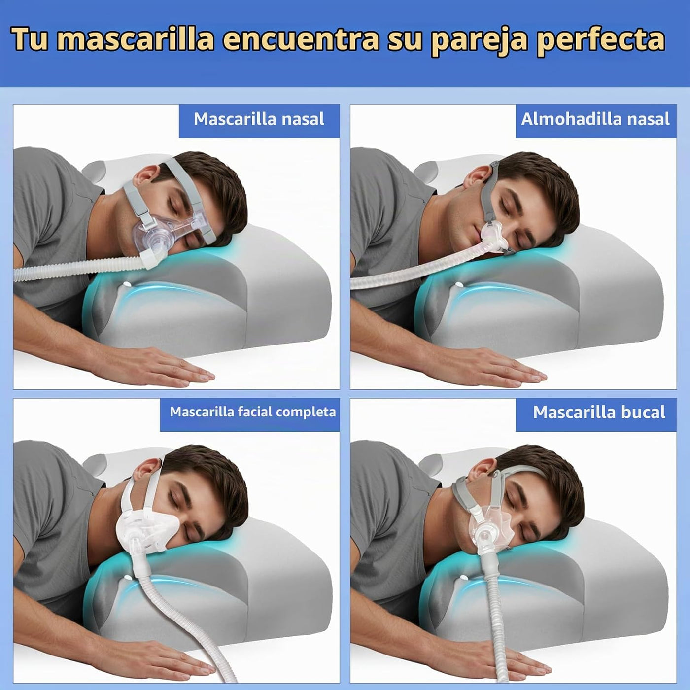 Almohada CPAP para dormir de lado, alivio del dolor de cuello y hom...