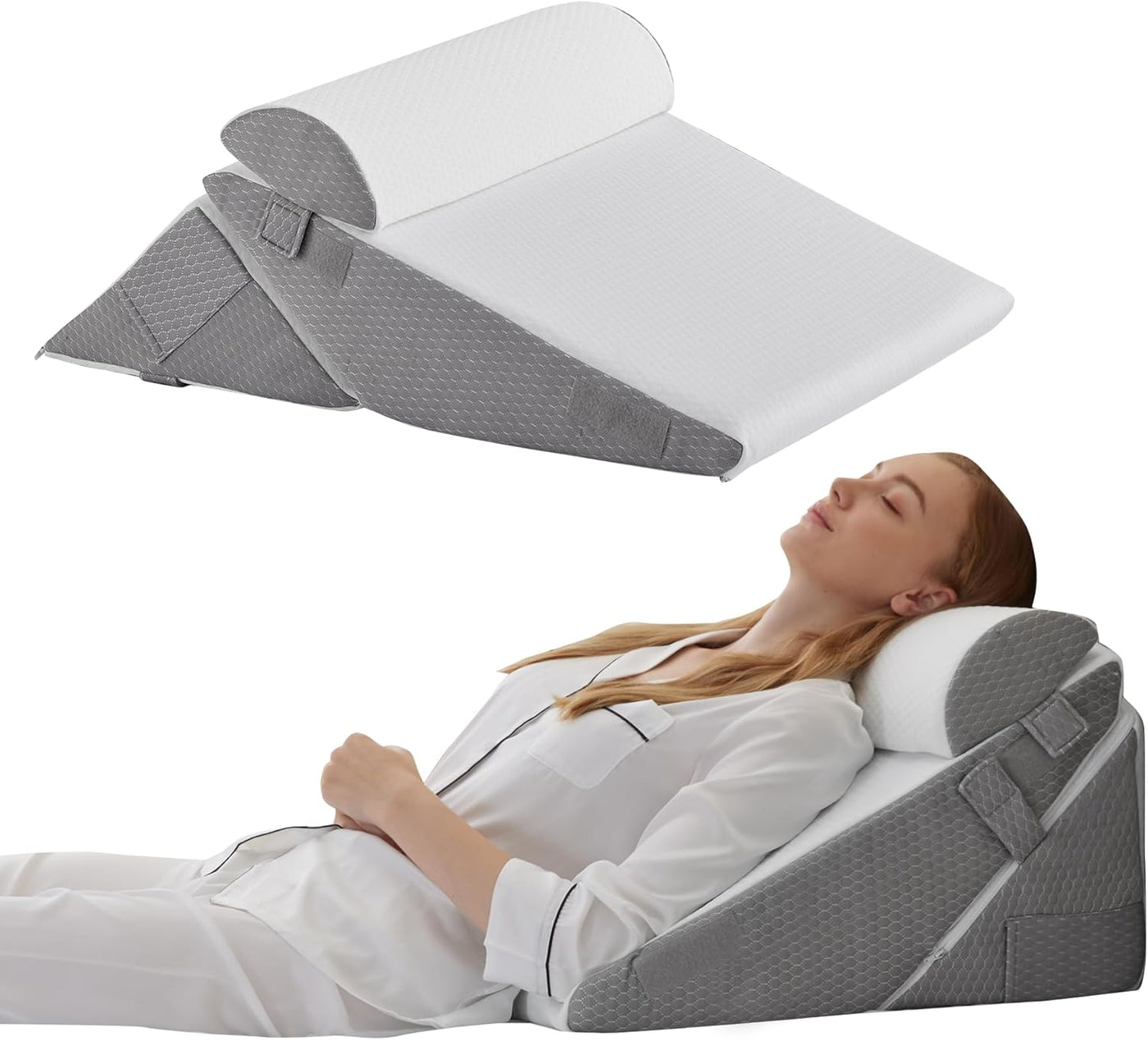 Bedluxe - Juego de 3 almohadas ortopédicas de cuña, triangular, ple...