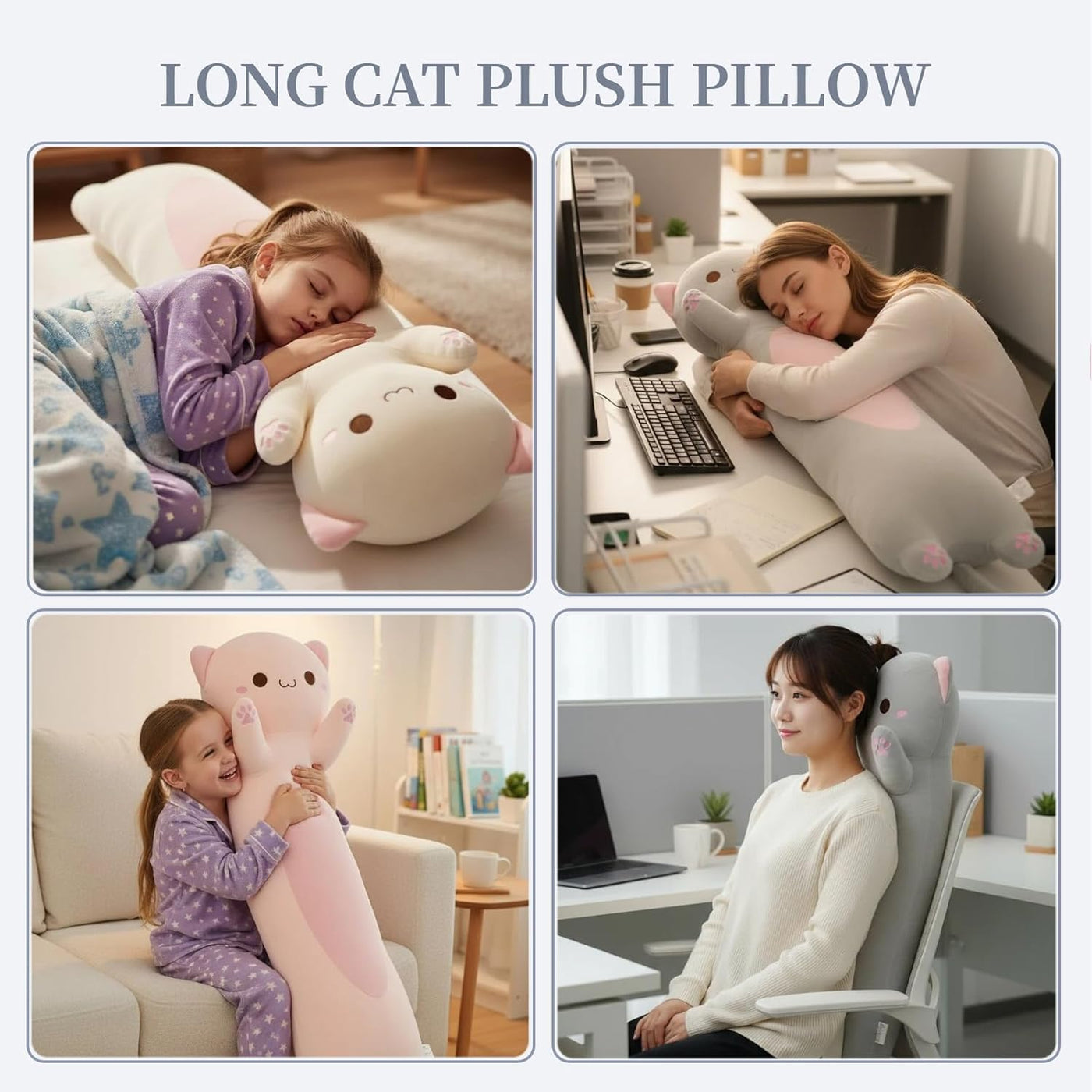 Somao Almohada larga de felpa de gato, almohada ultrasuave de 35.4...