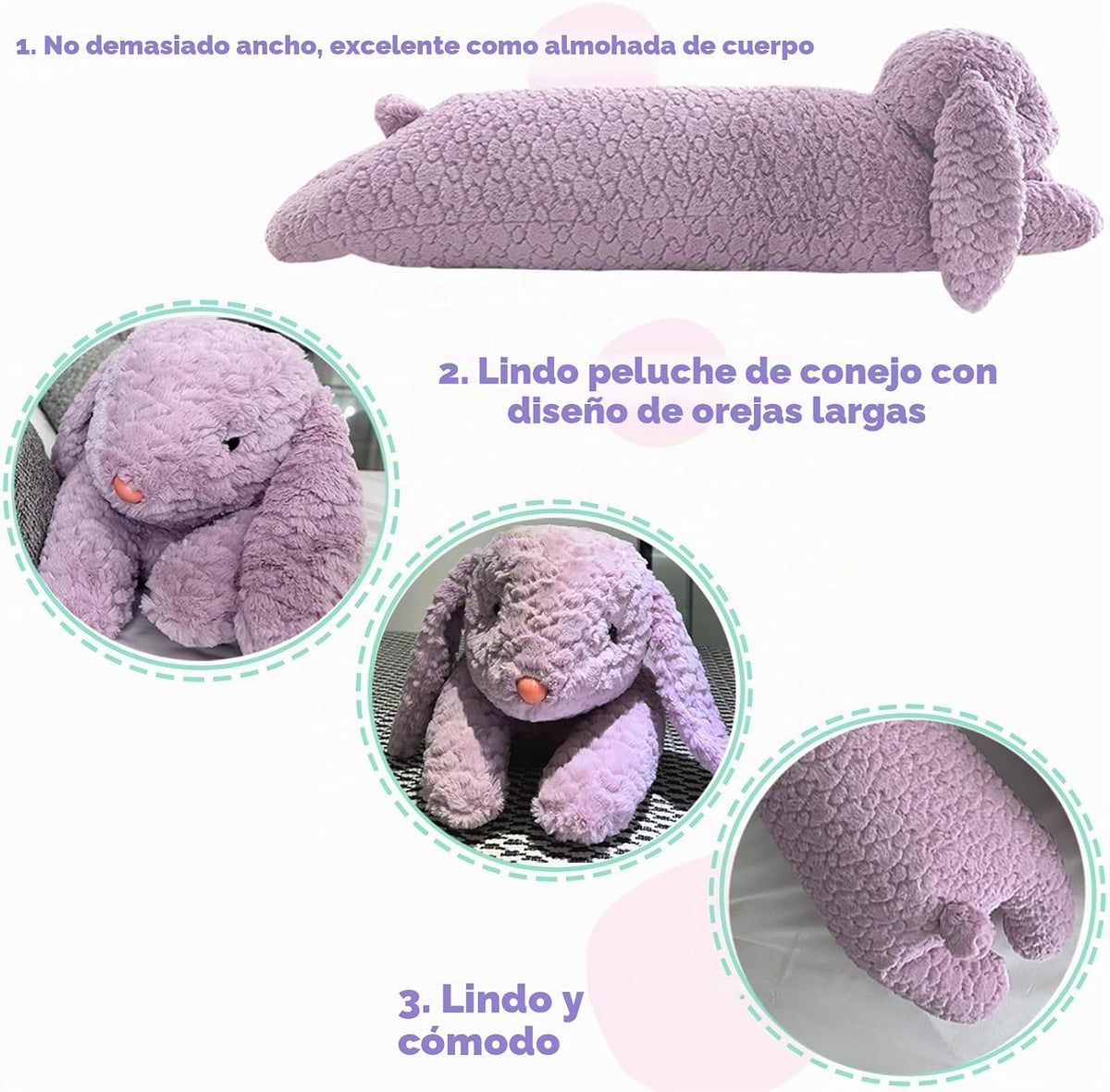 Hofun4U Almohada de felpa de conejo, animal de peluche de conejo, a...