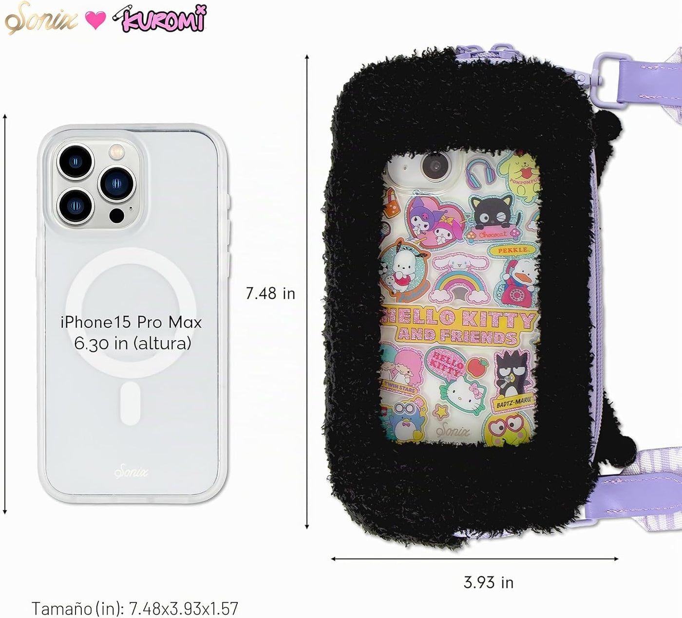 Sonix x Sanrio - Bolso tipo bandolera de peluche para teléfono con...