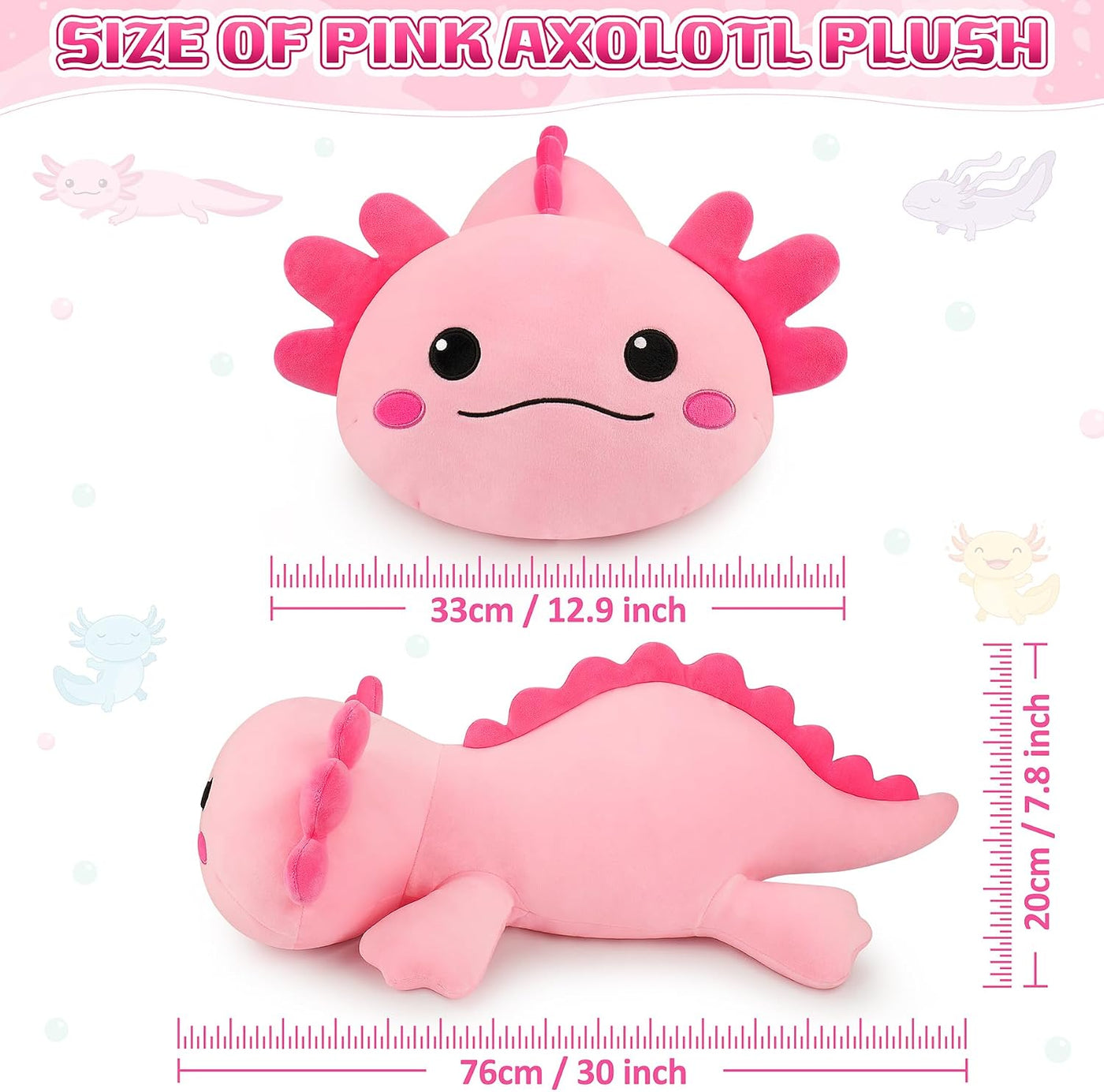 Peluche de ajolote rosa gigante de 30 pulgadas, almohada de peluche...