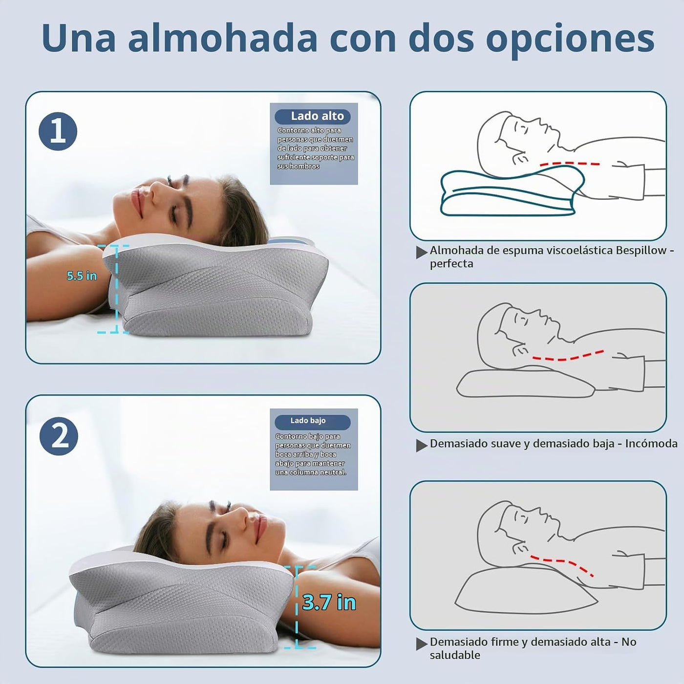 Almohada cervical para aliviar el dolor de cuello, almohada ergonóm...