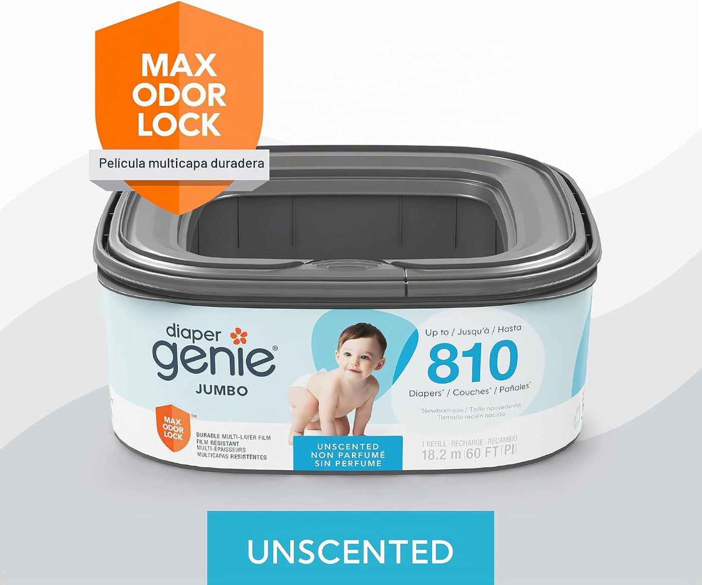 Diaper Genie Recambio cuadrado jumbo, con película continua, puede...