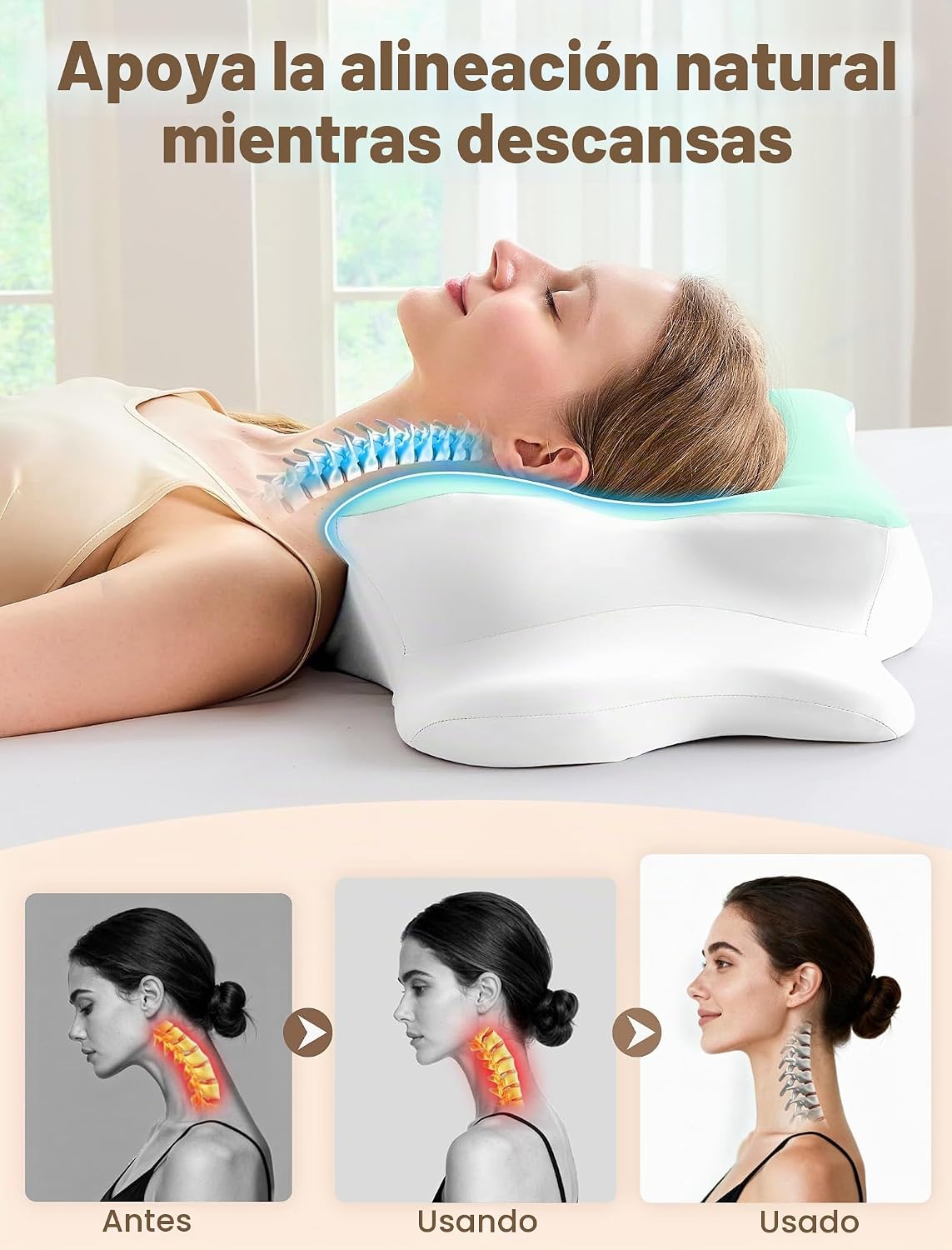 Almohada cervical para el cuello para aliviar el dolor, almohada er...