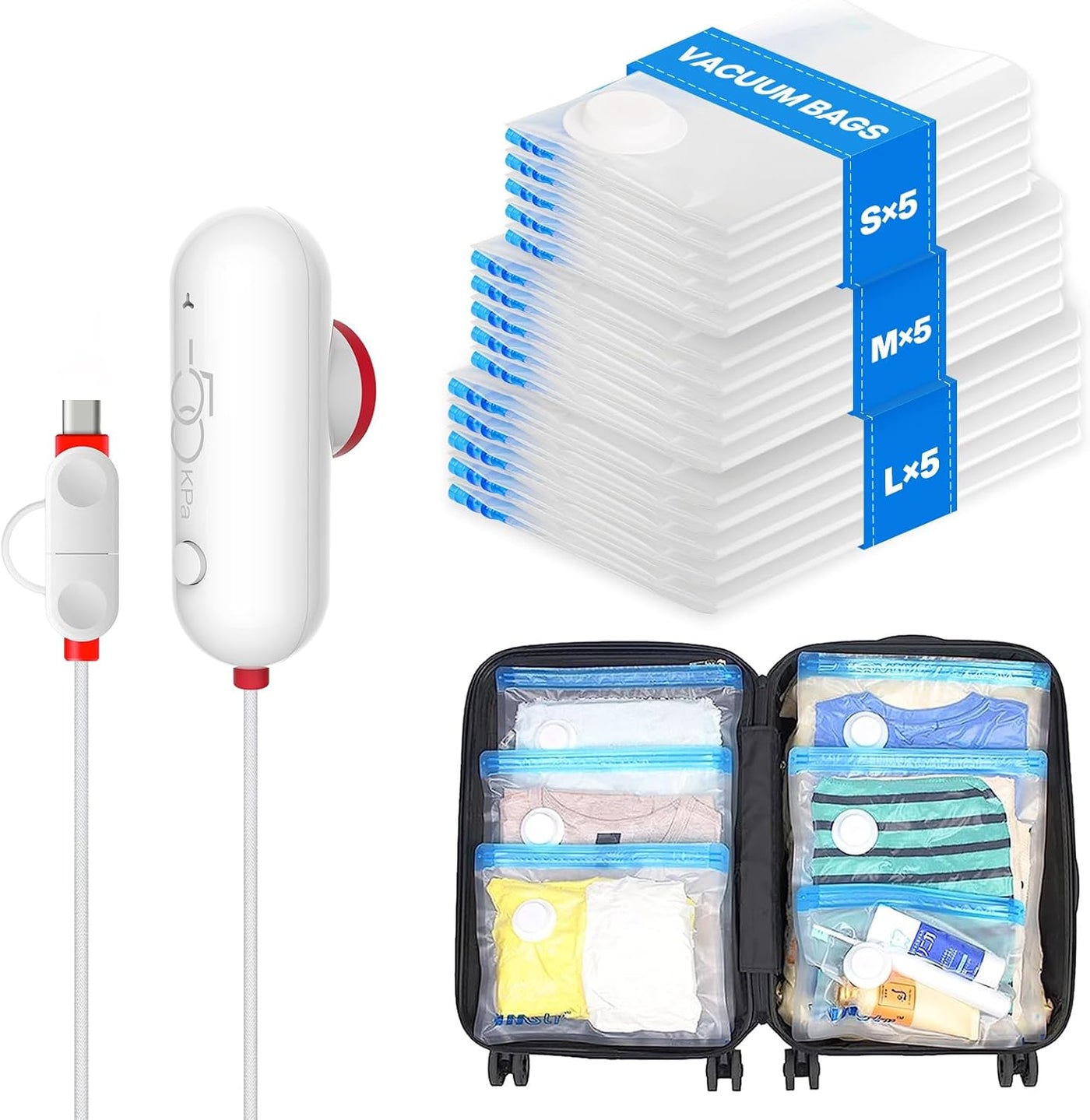 VMstr Paquete de 15 bolsas de almacenamiento al vacío de viaje con...