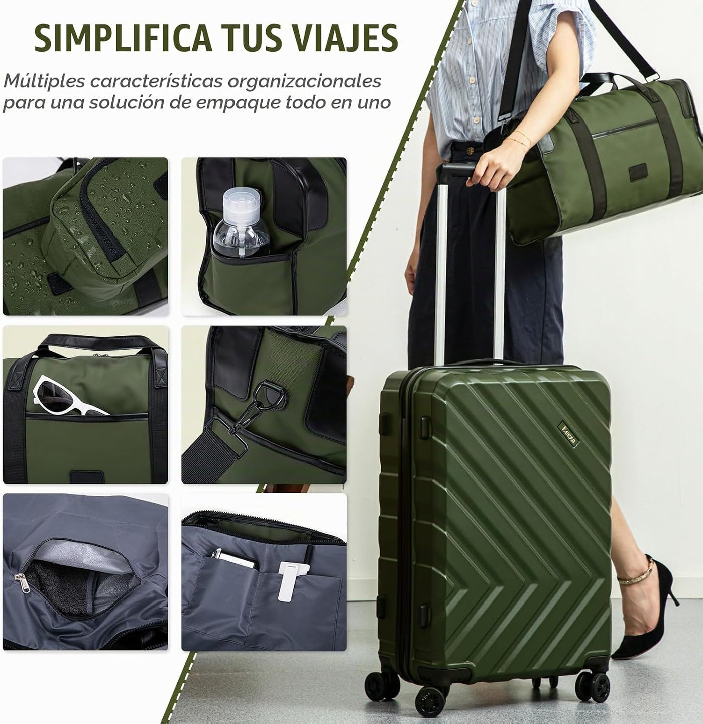 Juegos de equipaje de 5 piezas, maletas con ruedas, equipaje de car...