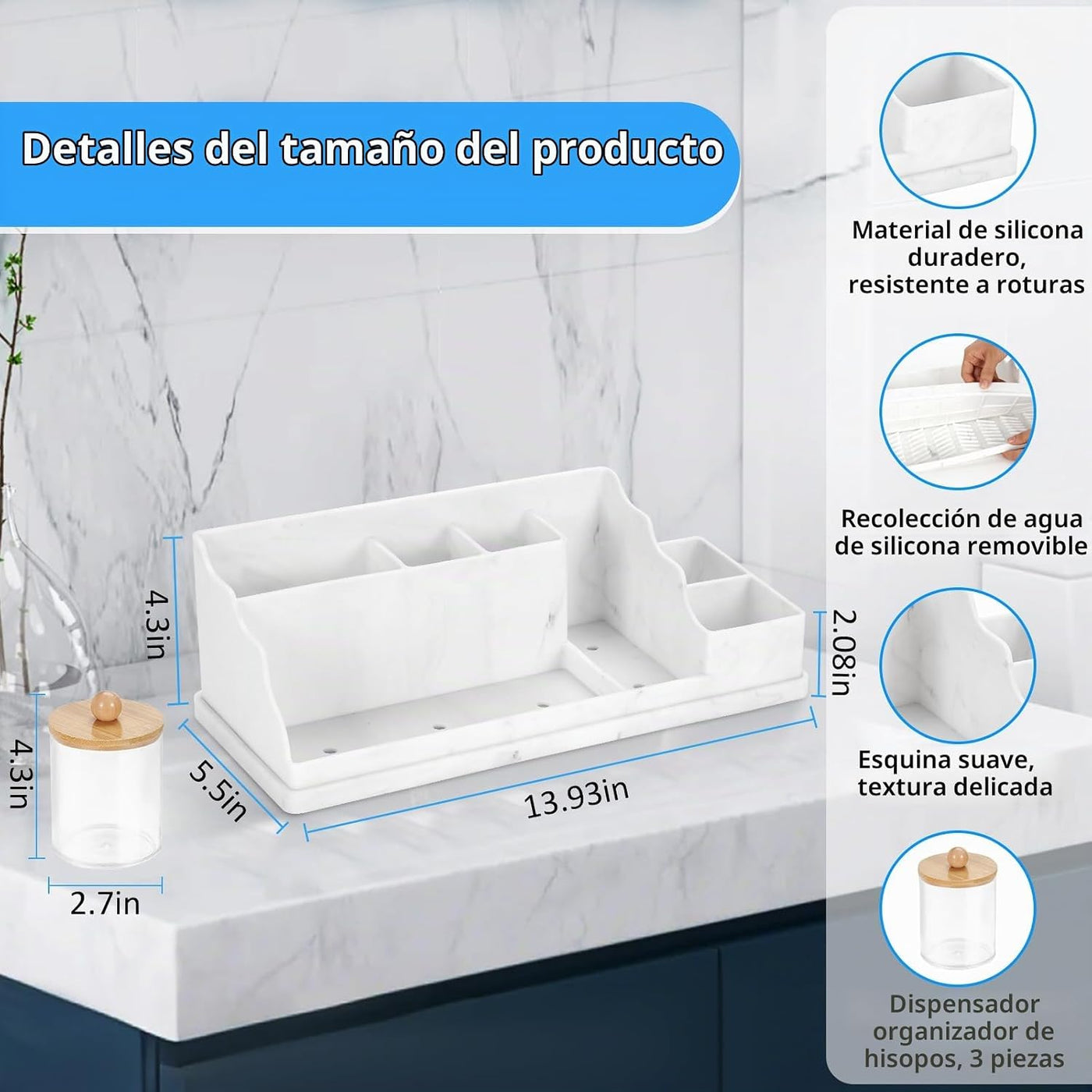Organizador de mostrador de baño, soportes de silicona blanca para...