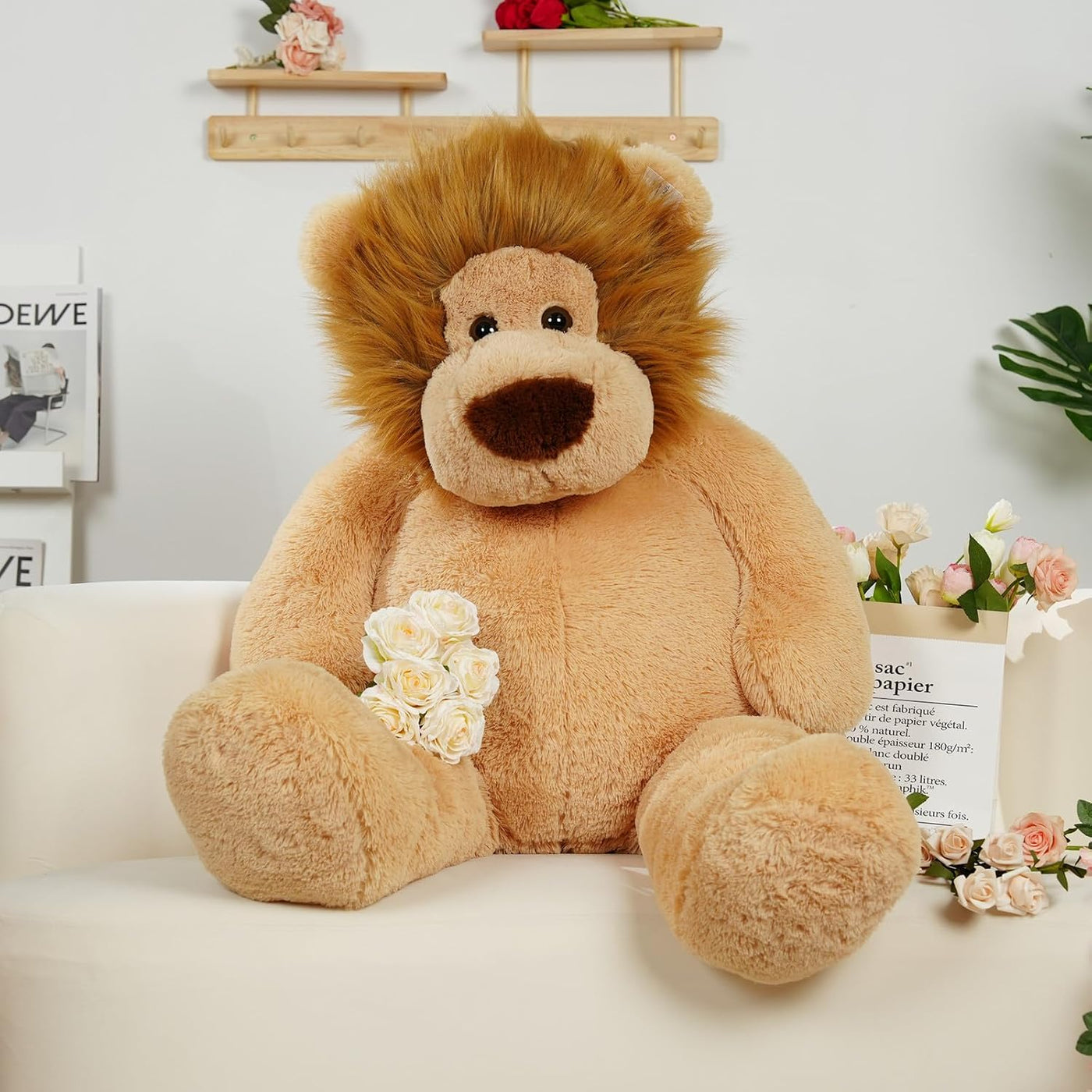 Tezituor Peluche de león gordo gigante de 4.3 pies, juguete de pelu...