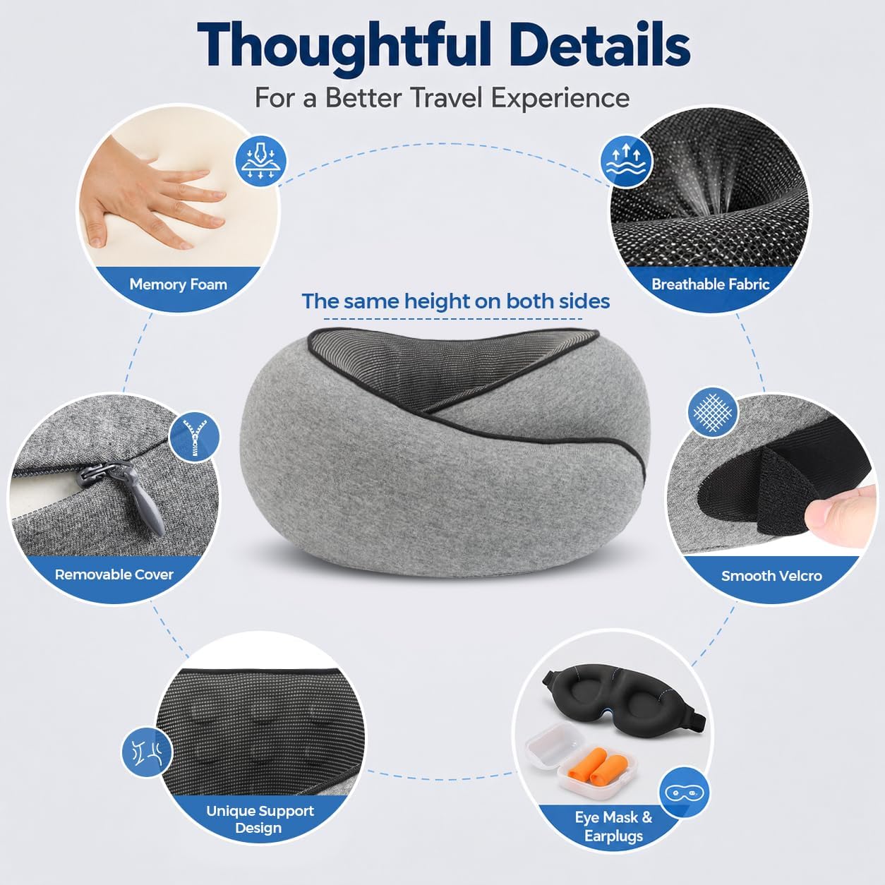 Purroch G-Shape - Almohada de viaje de espuma viscoelástica para el...