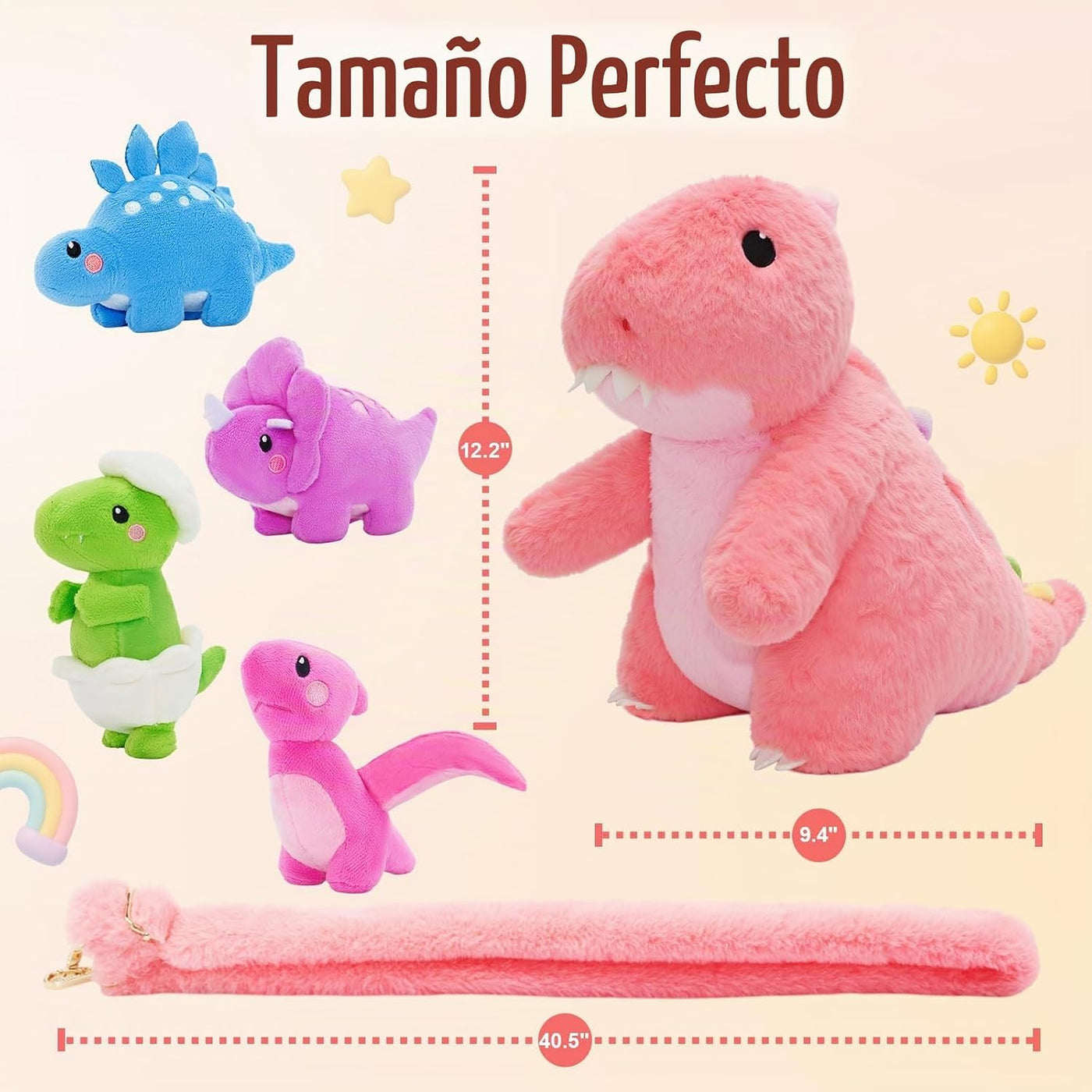 OUOZZZ Animales de Peluche de Dinosaurios Rosas con 4 Bebés Adentro...