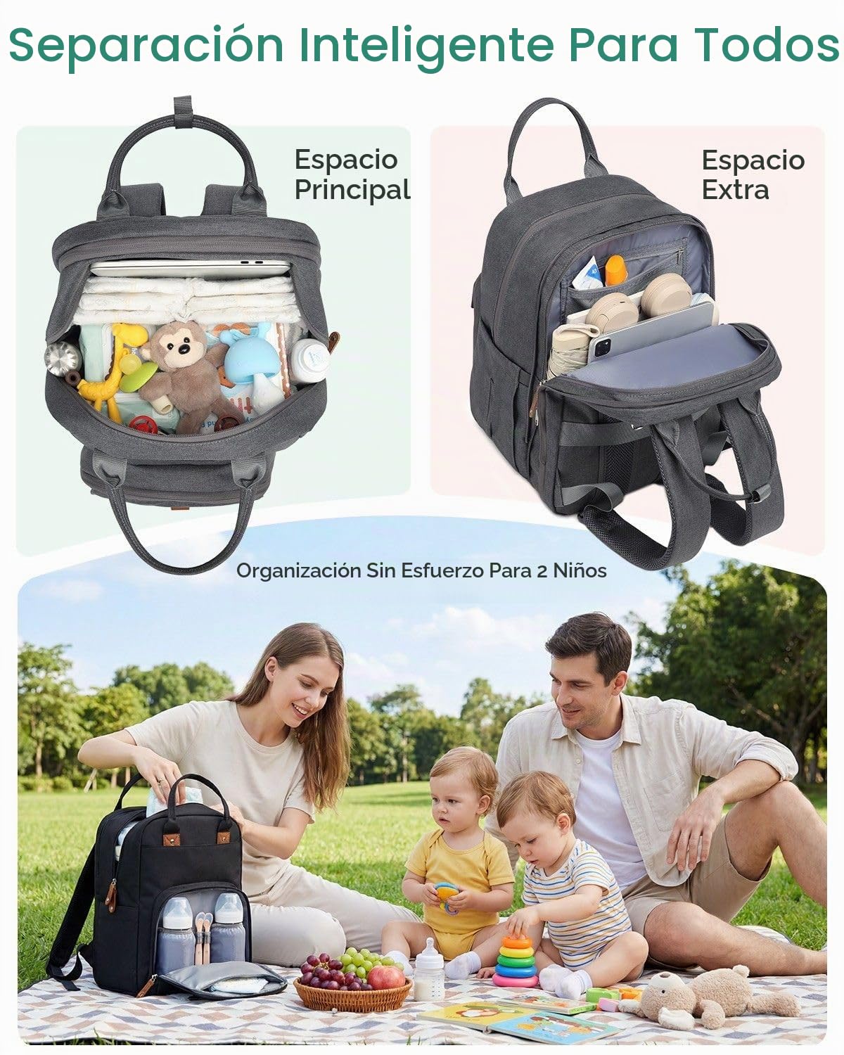 Qualyphant Mochila para pañales extragrande para dos niños gemelos,...