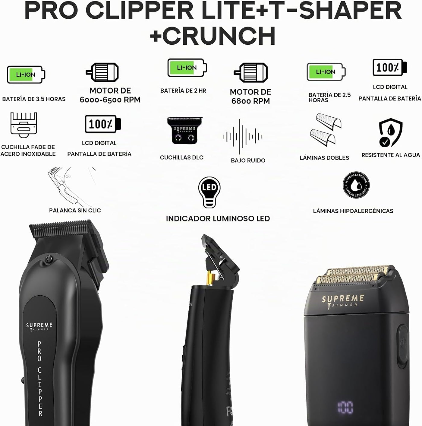 Supreme Trimmer Paquete de barbero 3 en 1 | Cortadora Pro Lite, rec...
