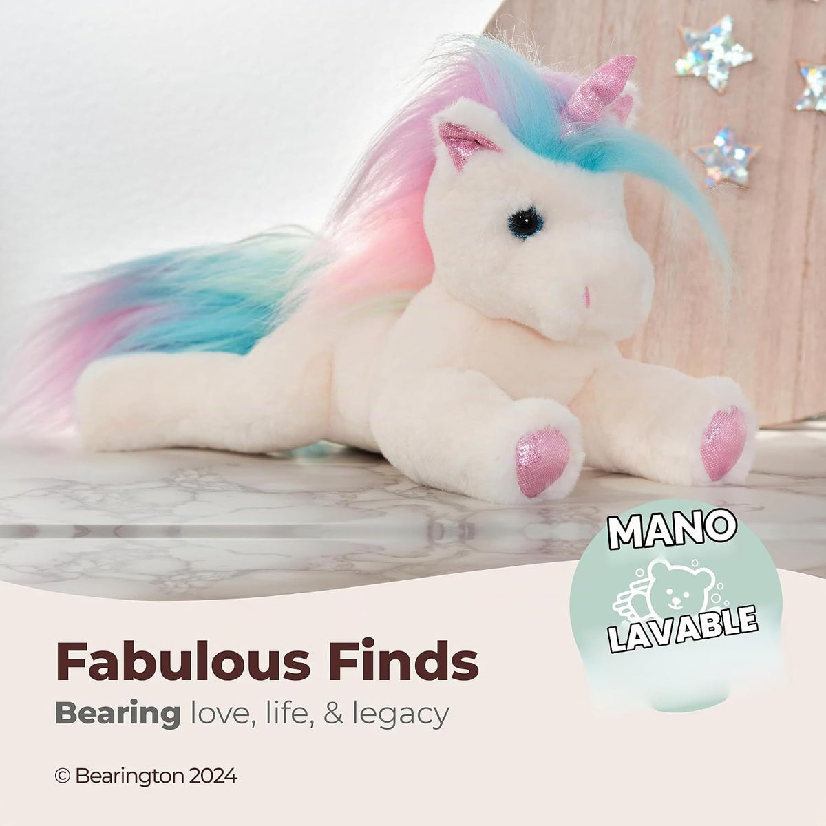 Bearington Rainbow Shimmers - Animal de peluche unicornio blanco es...