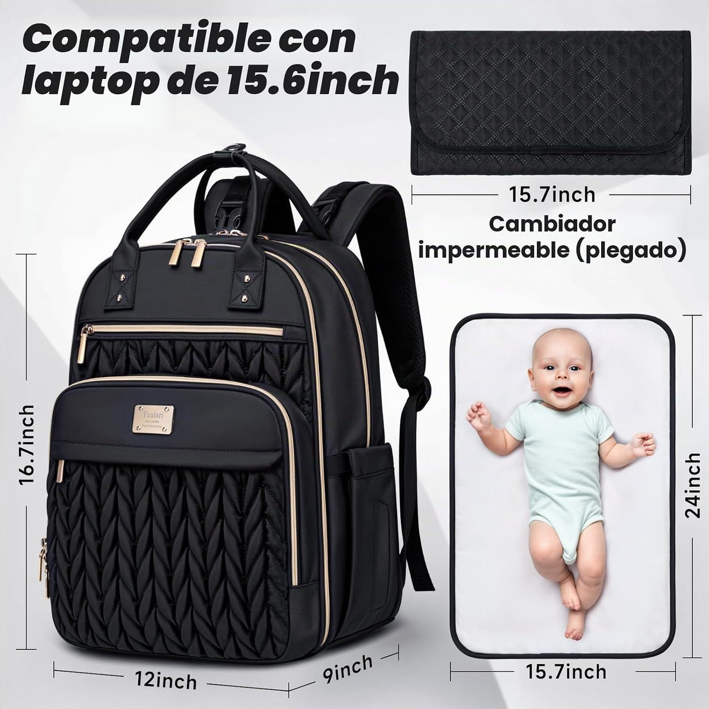 Mochila de pañales Tealari, elegante mochila para pañales de bebé,...