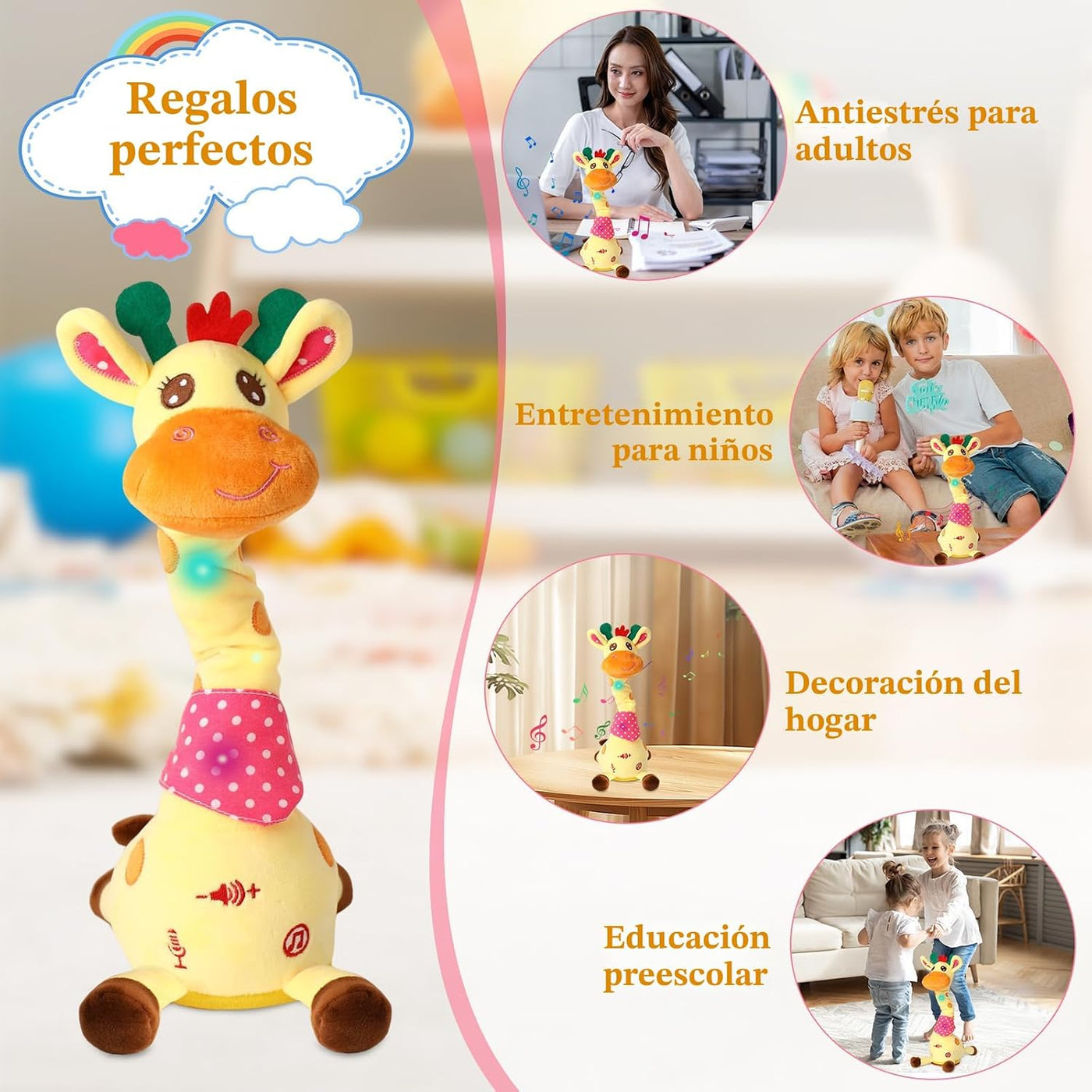 LLUKEME Juguete de Jirafa Bailarina y Habladora, Animal de Peluche...