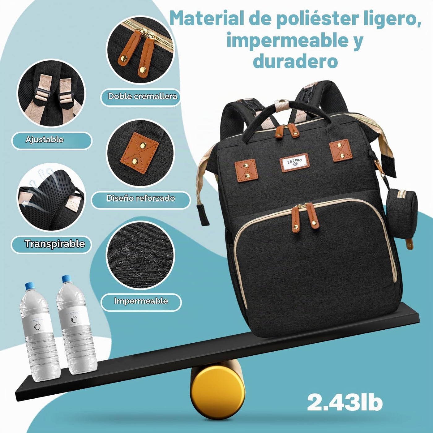 JSTPRO Mochila para pañales con cambiador, capacidad de 25 litros,...