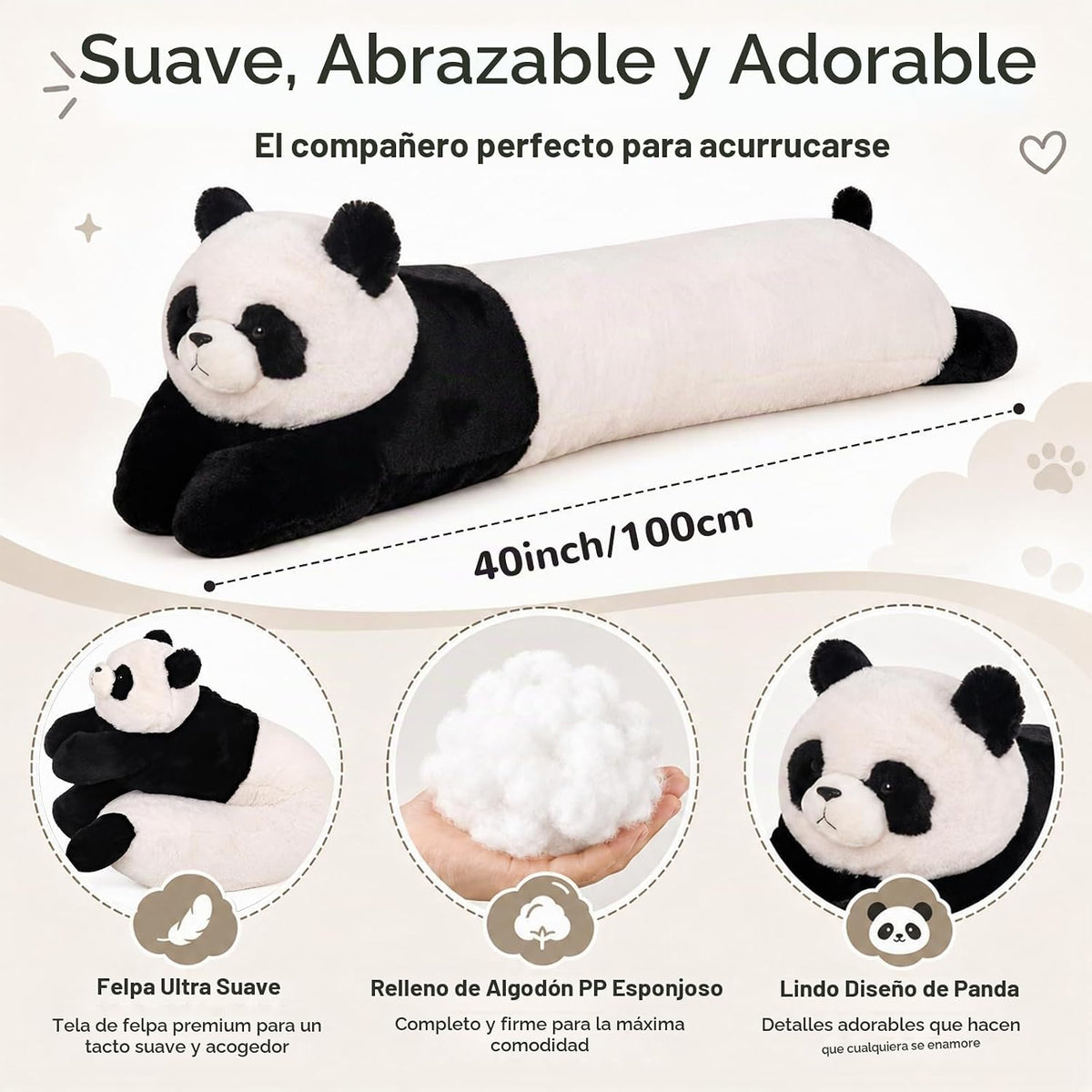 MMguai Peluche de panda gigante de 40 pulgadas, almohada de cuerpo...