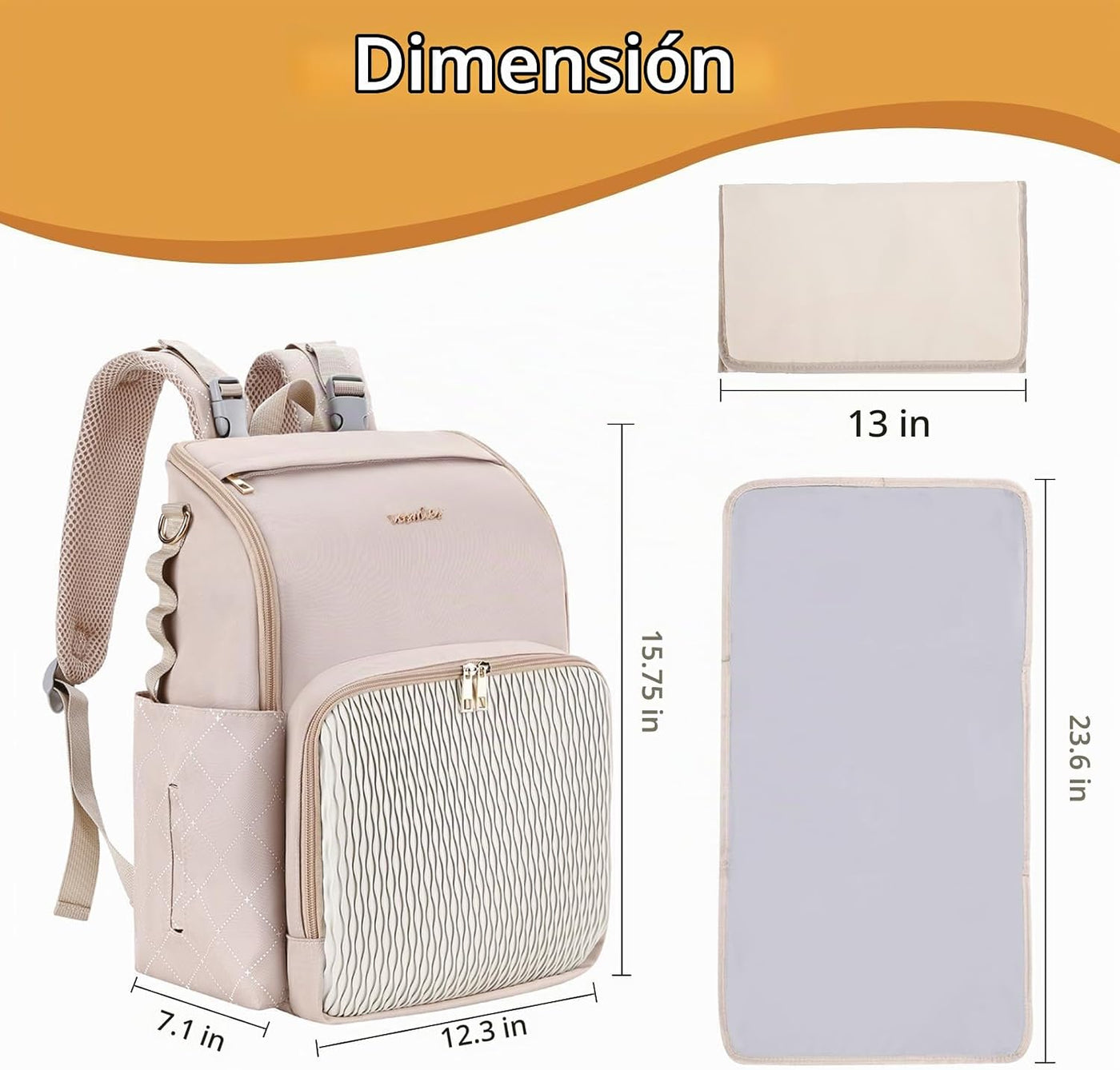 vosmles Elegante bolsa de pañales para bebé, bolsa de bebé con camb...