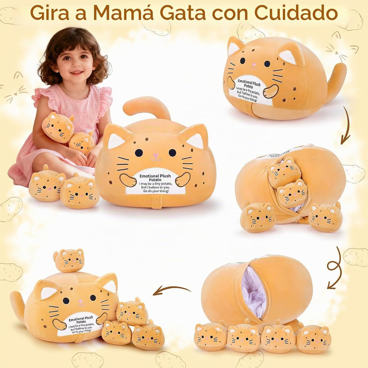 5 PCS Peluche Emocional de Gato Patata Familia de Animales de Peluc...