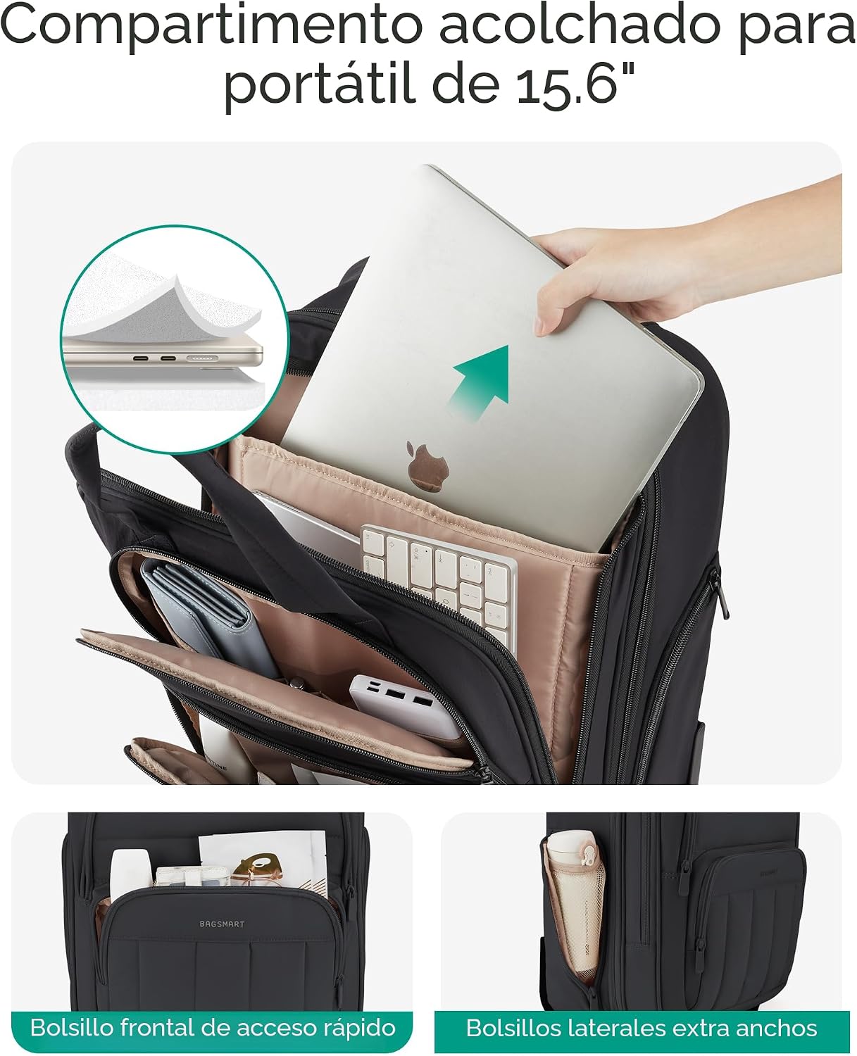 BAGSMART Maleta de mano pequeña debajo del asiento con ruedas, equi...