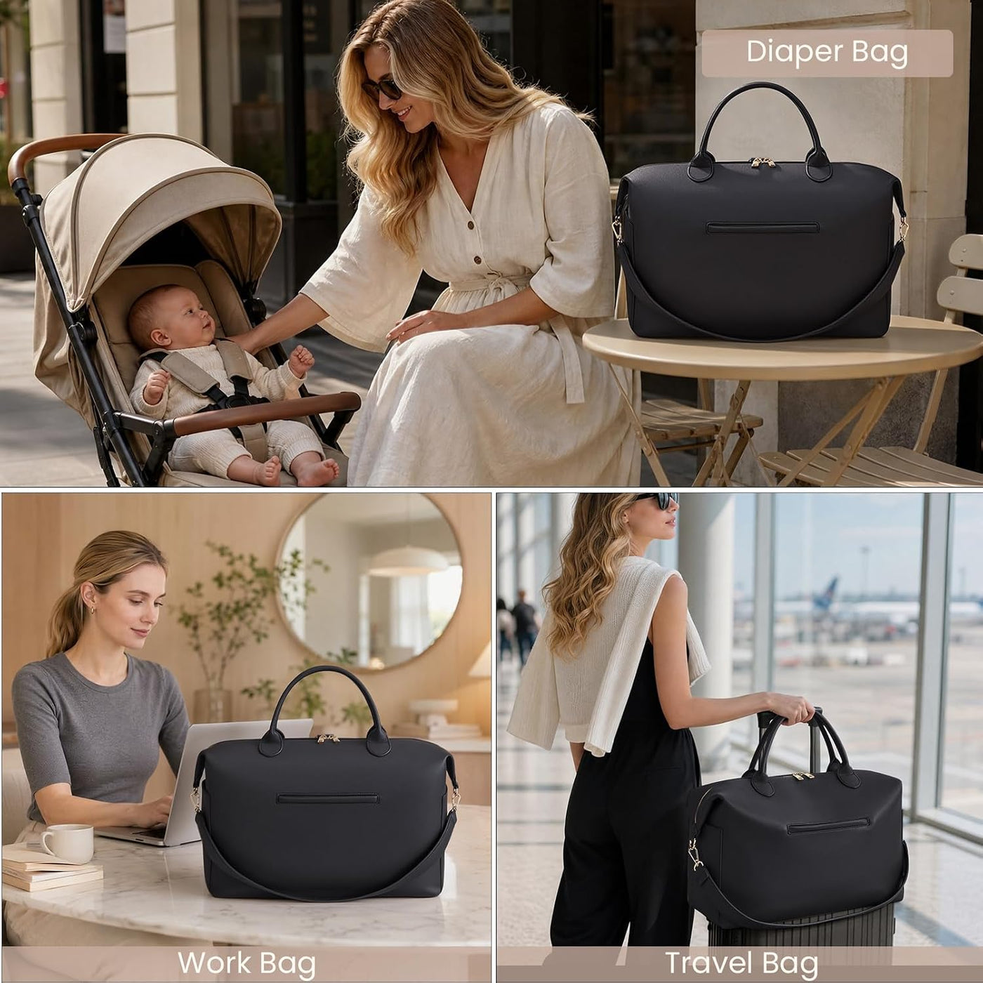 Bolsa de pañales convertible de cuero vegano para pañales, mochila...