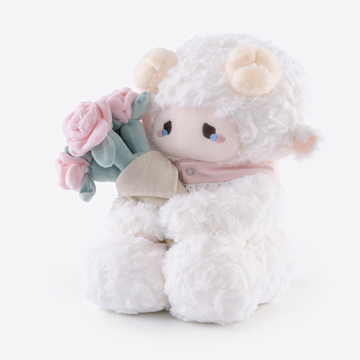 Peluche de cordero blanco de 11.4 pulgadas con ramo extraíble de ro...