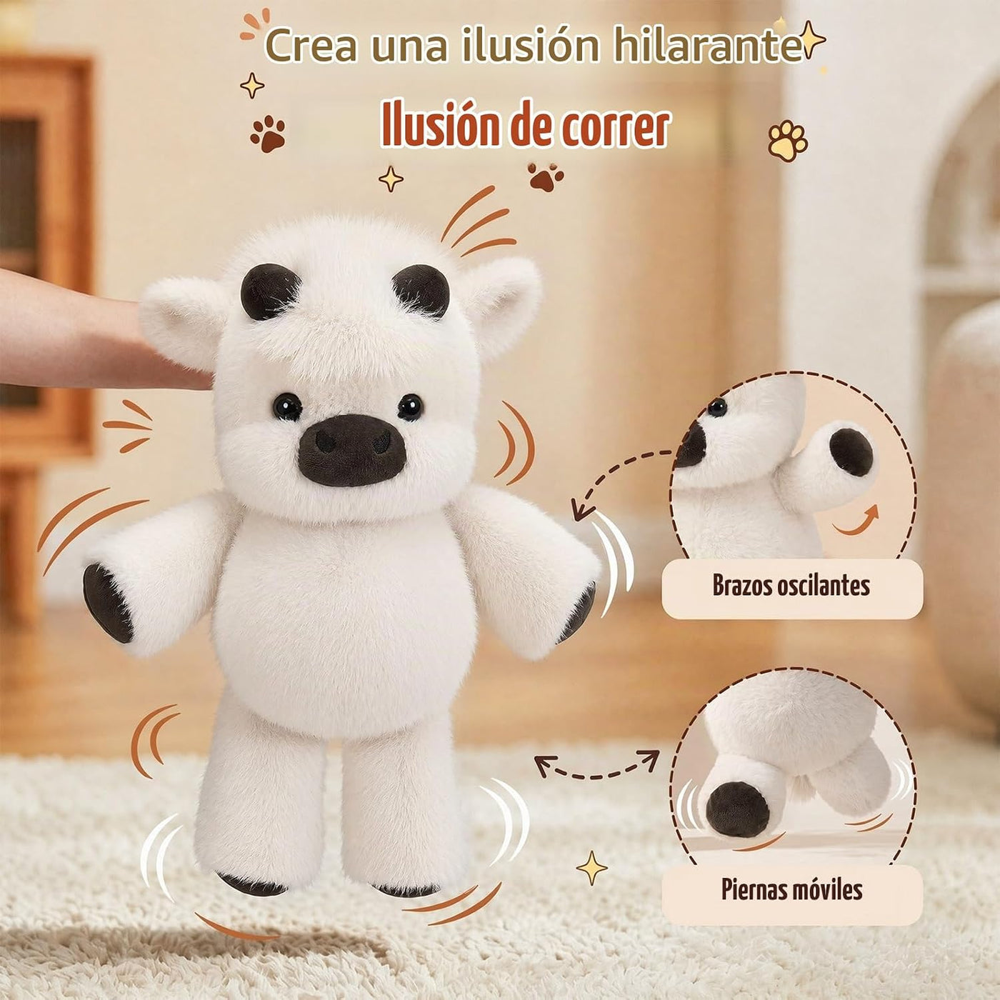 Gencokok Peluche para correr (blanco) | Agita esta linda vaca de pe...