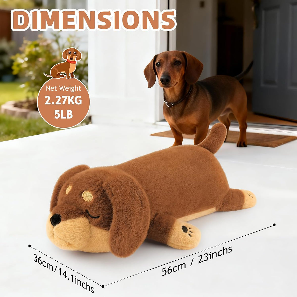 Peluche de perro salchicha con peso de 5 libras, peluche grande de...