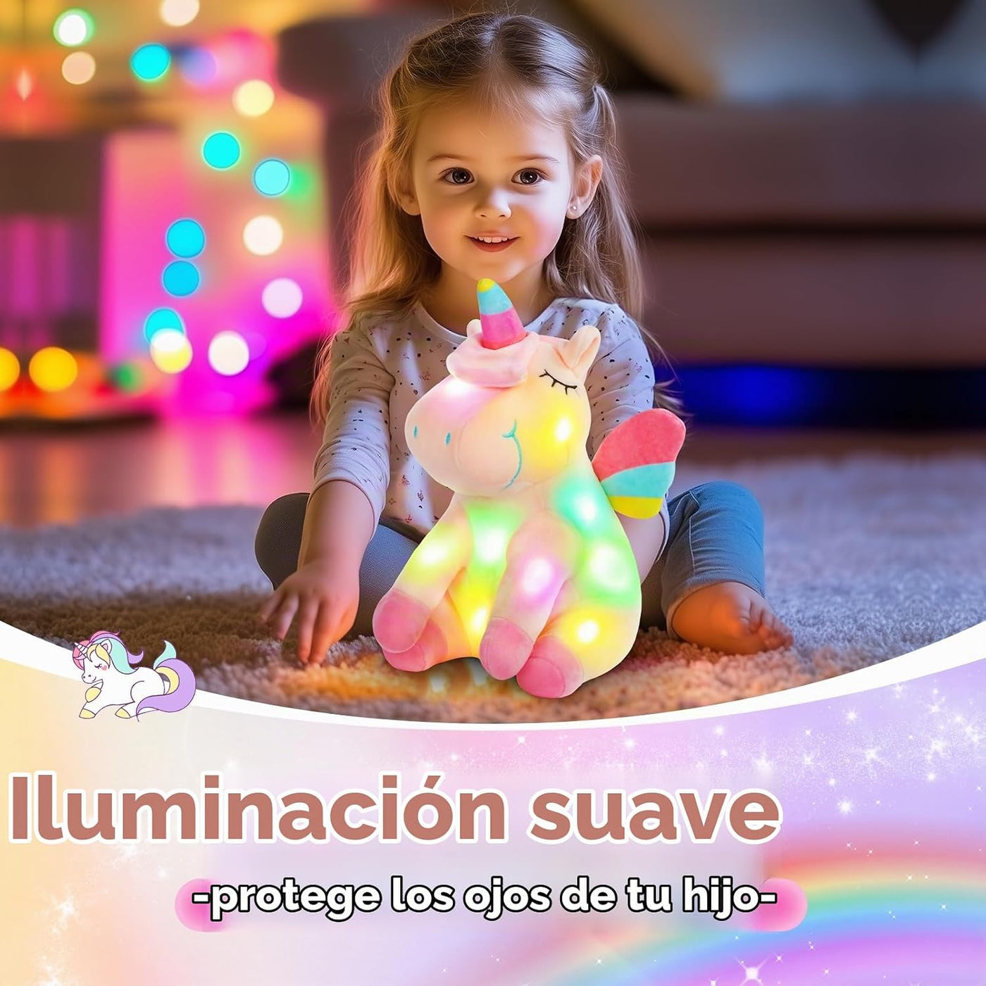 Athoinsu Juguete de peluche suave de unicornio rosa iluminado de 12...