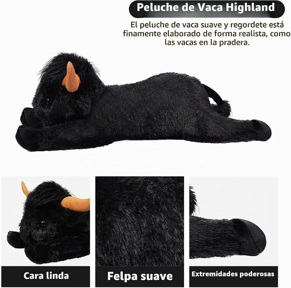 WDXDSOB Peluche de Vaca Highland Gigante Negra de 38.5 Pulgadas - A...