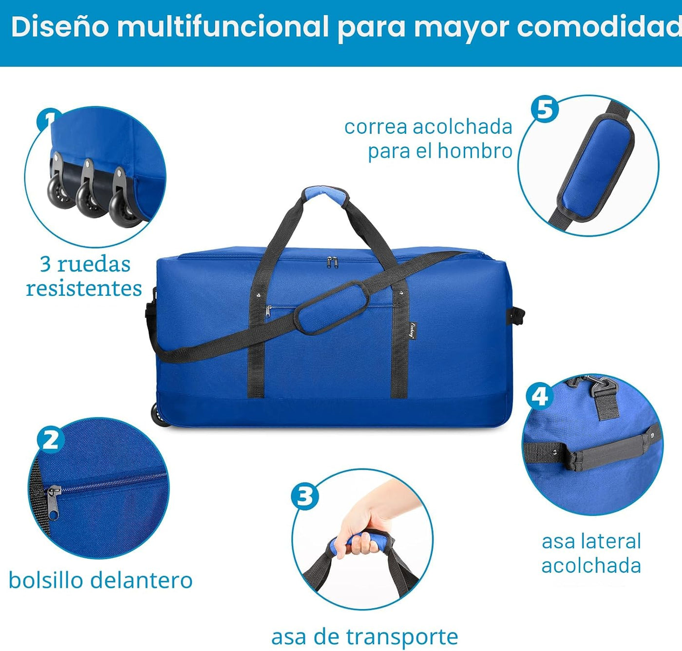 Finnhomy Bolsa de Lona Rodante Plegable de 120L con 3 Ruedas, Bolsa...