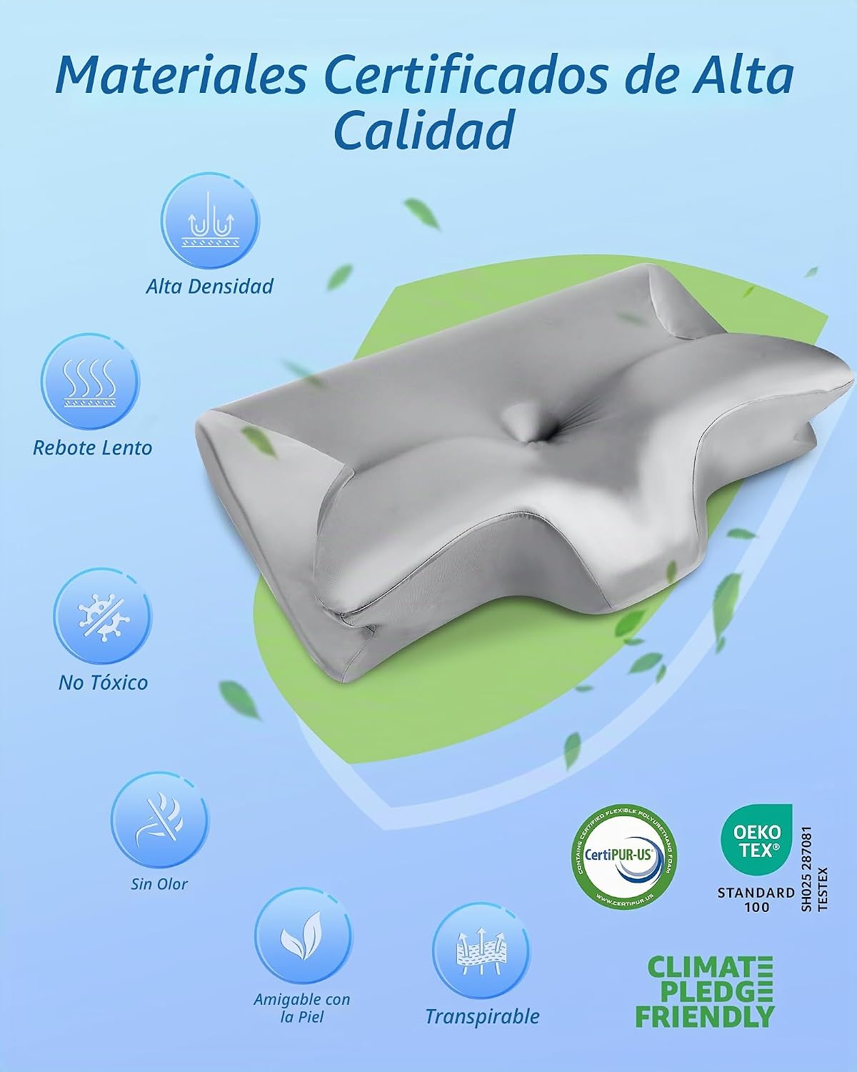 HOMCA Almohada cervical de espuma viscoelástica 2 en 1, almohada or...