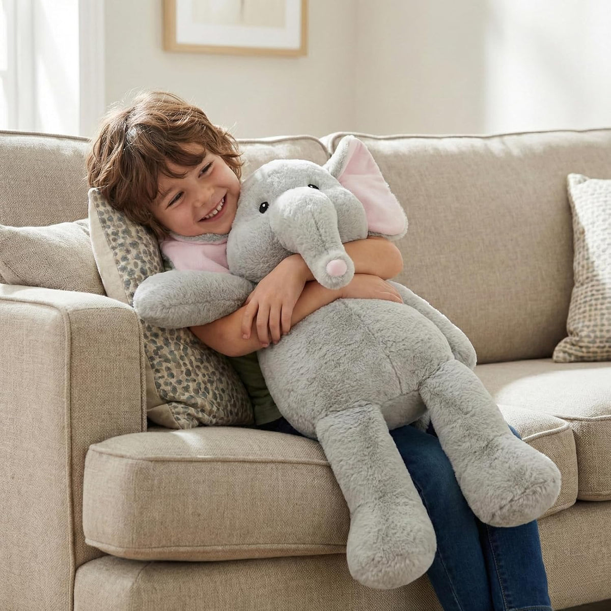 WEIGEDU Juguete de peluche de elefante de peluche aderezable, 24.4...