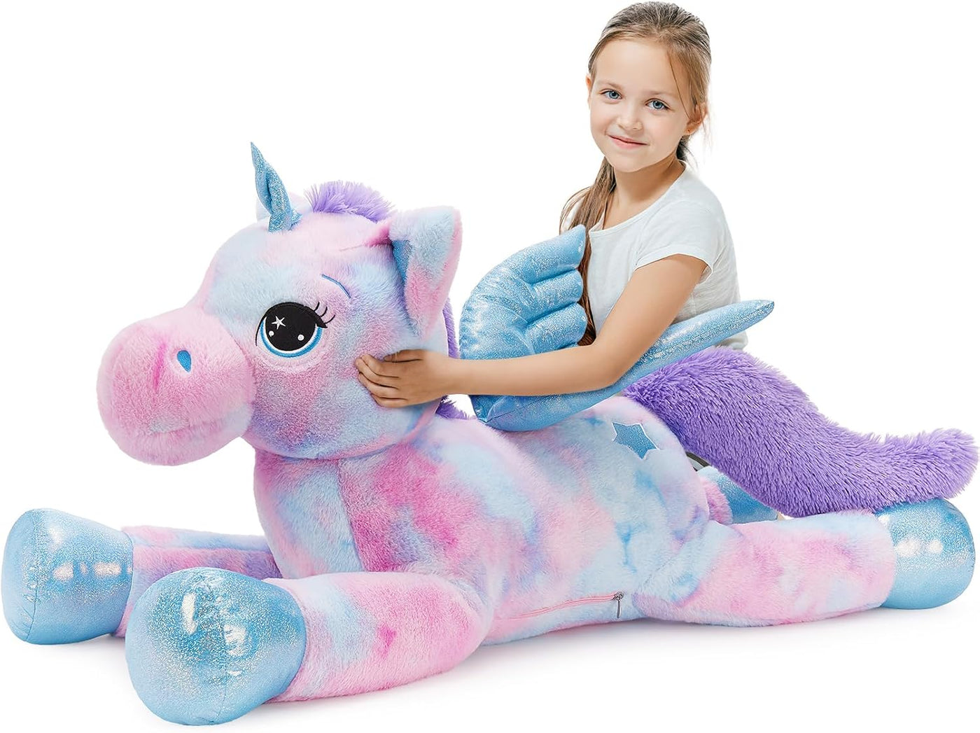 Tezituor Peluche de Unicornio Morado Arcoíris de 43 Pulgadas con Al...