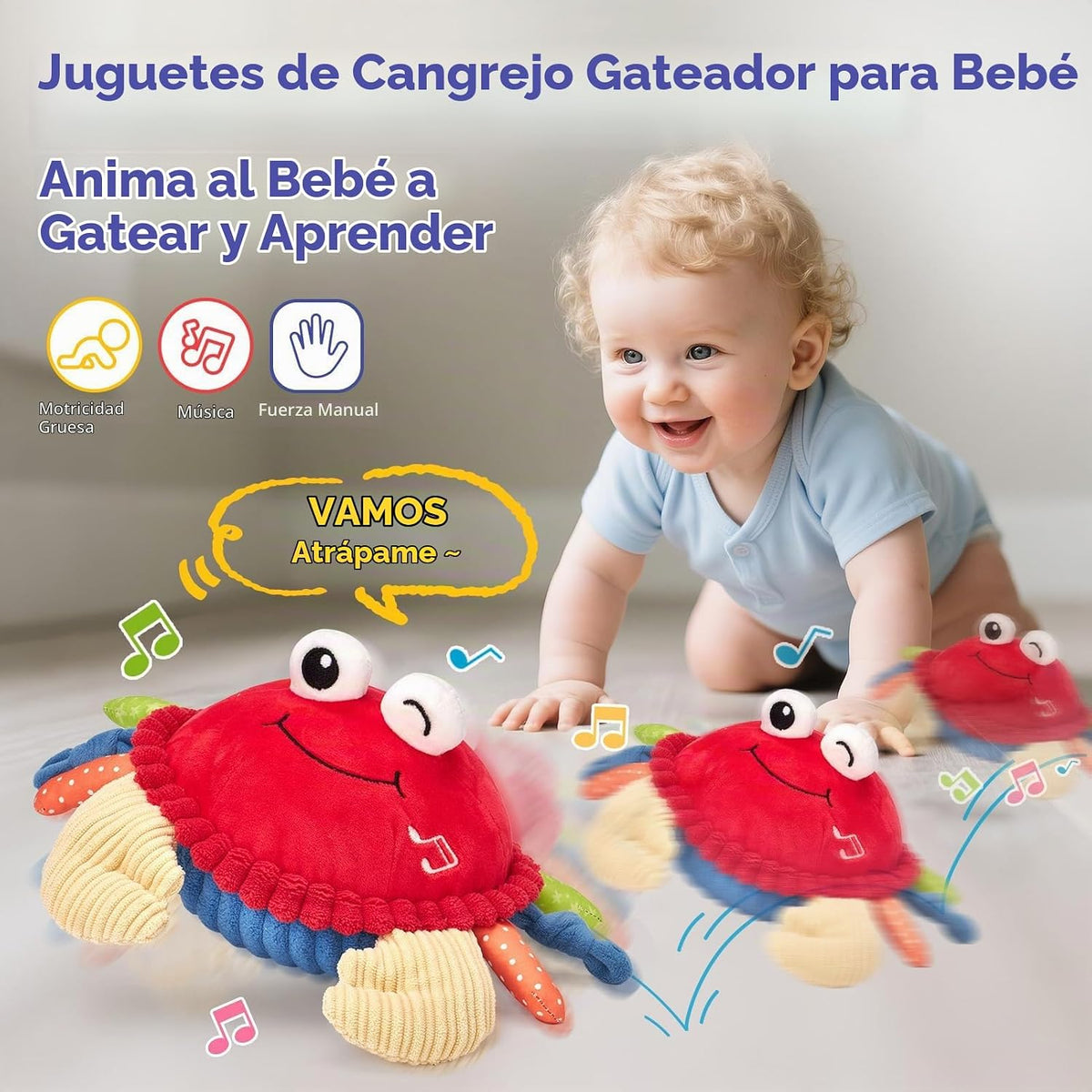 hahaland Juguete musical para gatear de cangrejo rebotante para beb...