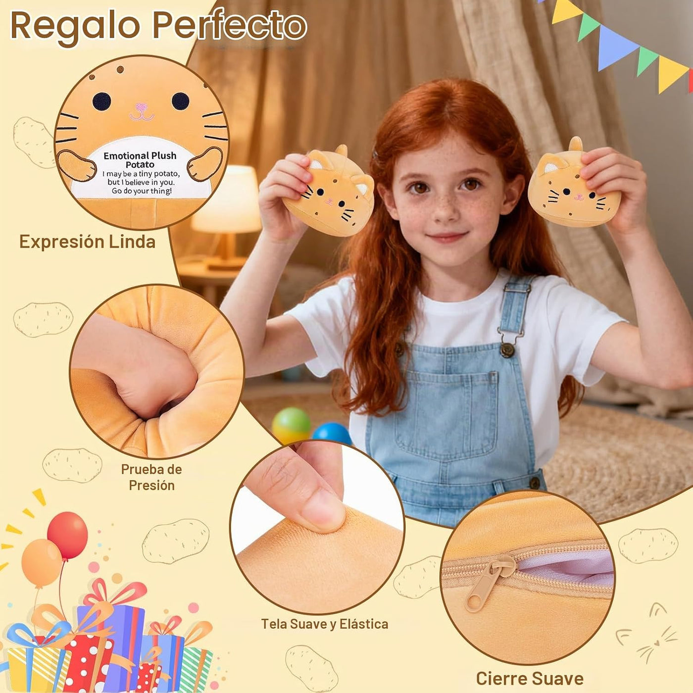5 PCS Peluche Emocional de Gato Patata Familia de Animales de Peluc...