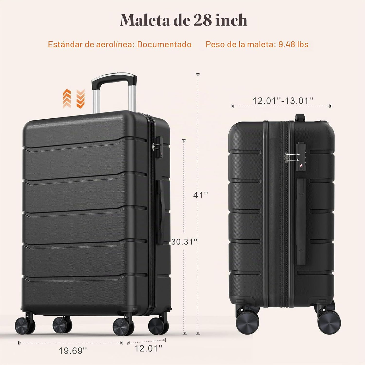 Sweetcrispy Equipaje de mano, Maleta de carcasa rígida, negro, Negr...