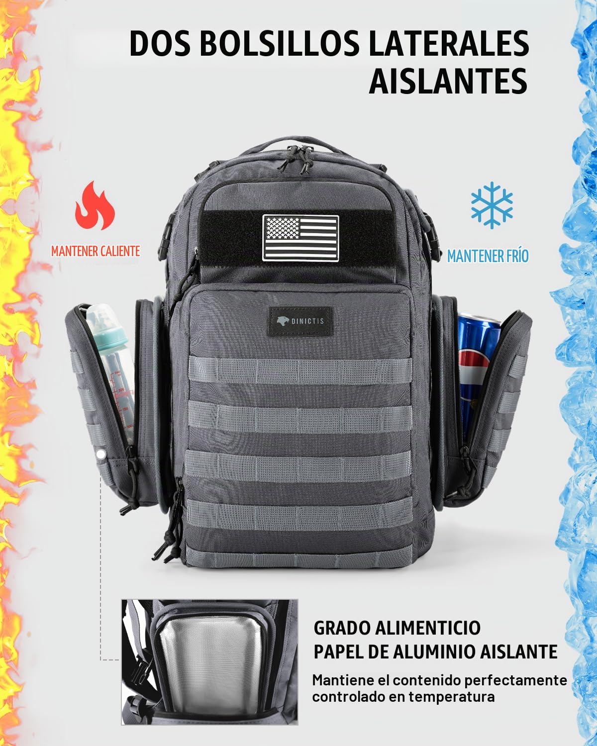 Dinictis Mochila de pañales de 40 L para papá, bolsas de pañales de...
