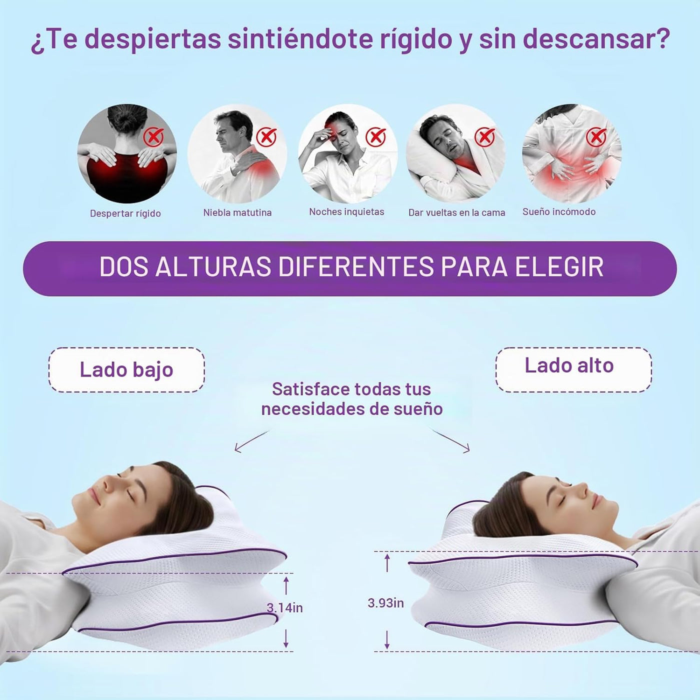 AZBESTPRO Almohada cervical de espuma viscoelástica para soporte de...
