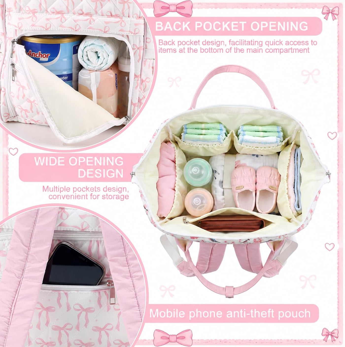 Mochila acolchada para pañales para bebé, bolsa de pañales para niñ...