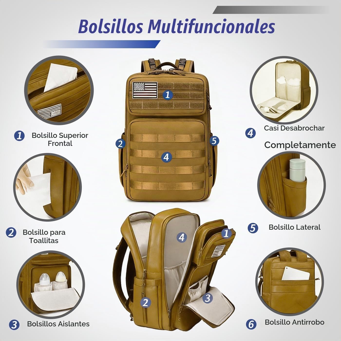 LORADI Mochila grande para pañales para papá, estilo táctico, marró...