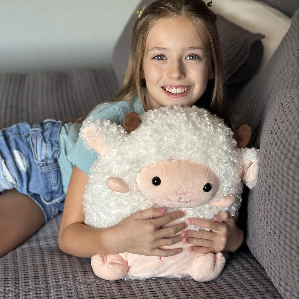 MaoGoLan Peluche de Oveja de 14 pulgadas, Almohada Decorativa Aplas...