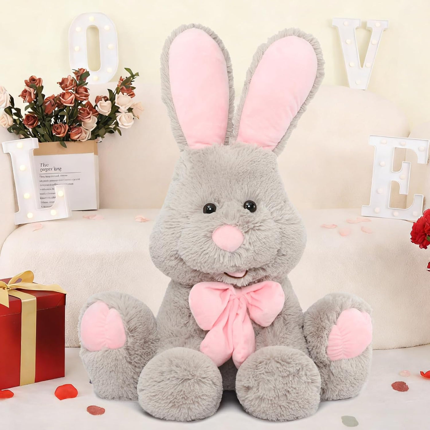 MorisMos Peluche de conejo gigante, conejo gris grande de 31.5 pulg...