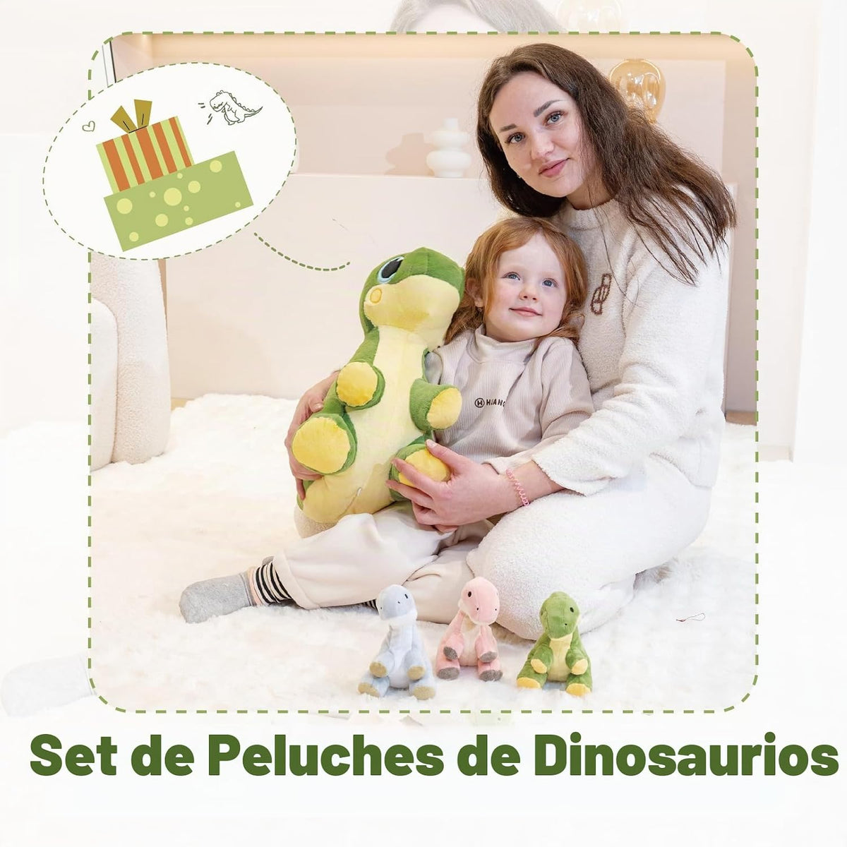 Jrystar Animal de peluche de dinosaurio con bebés, mamá dinosaurio...