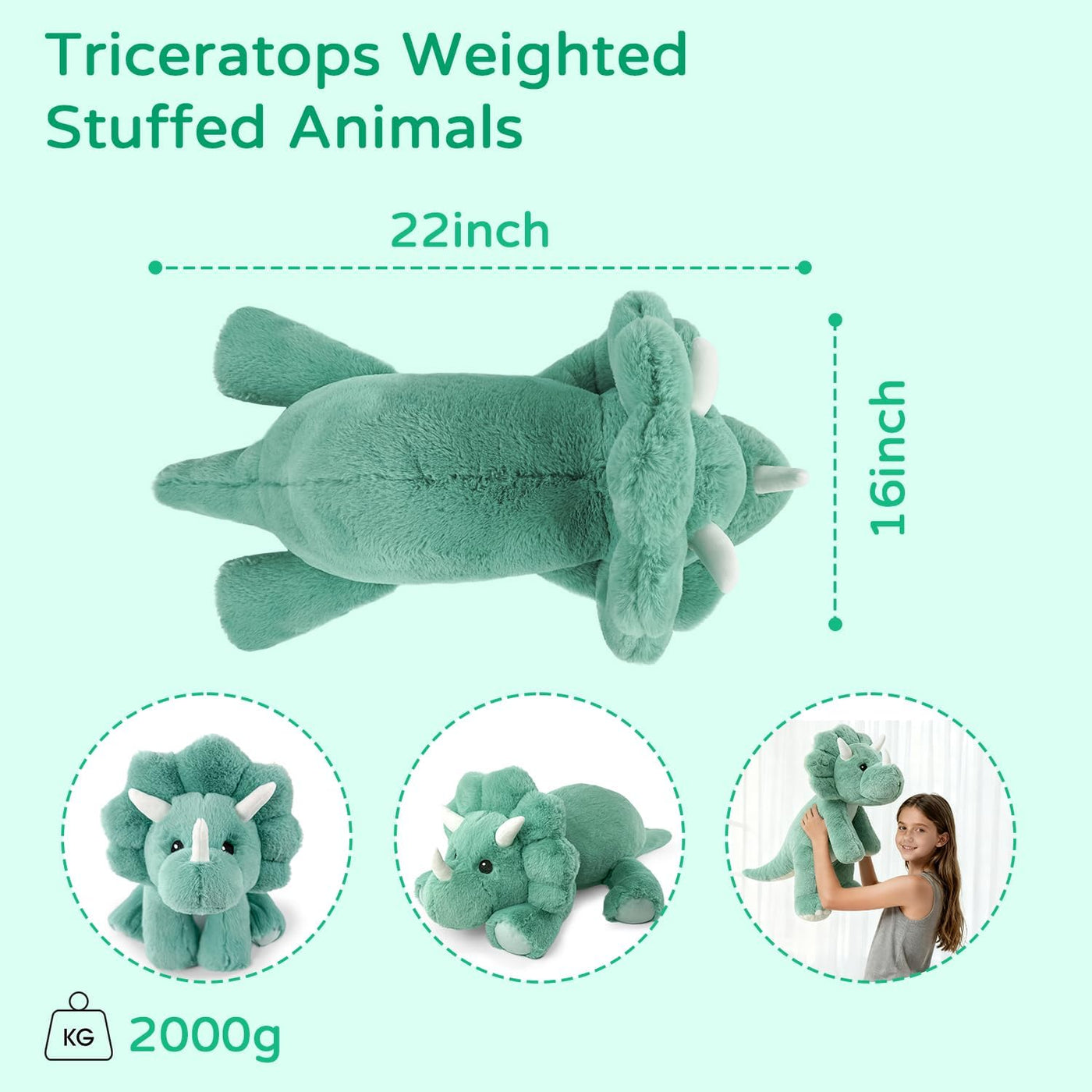 JUSTQUNSEEN Juguete de dinosaurio de peluche de triceratops con pes...
