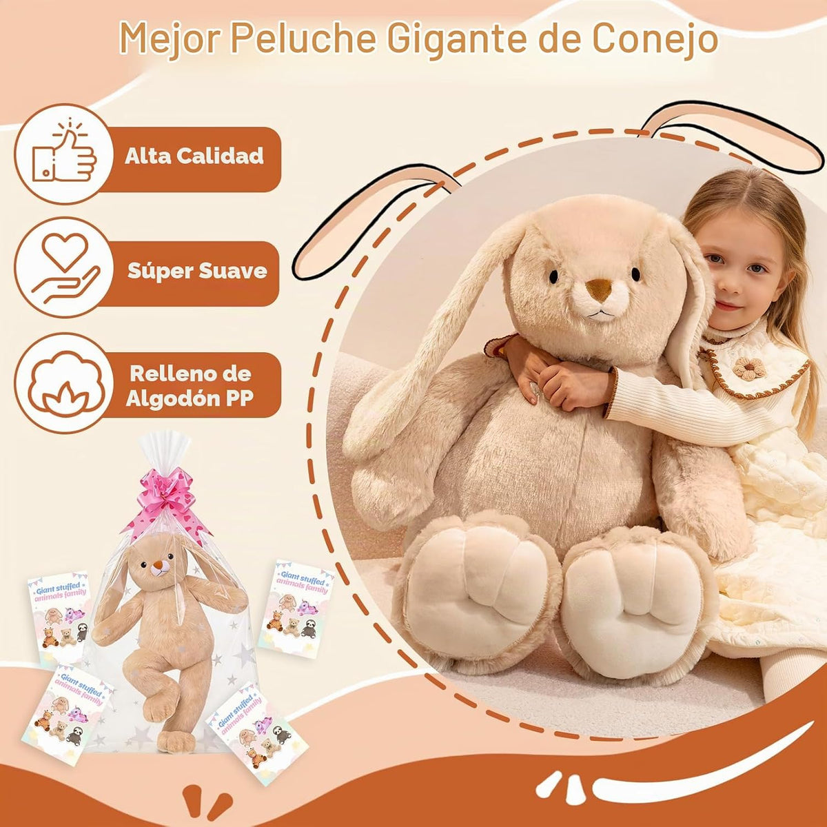 SQEQE Peluche de conejo grande de 39 pulgadas, animal de peluche gi...