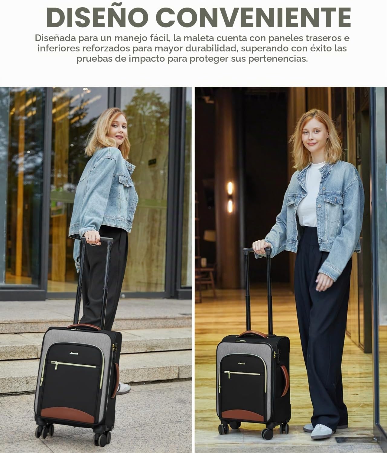 LOVEVOOK Equipaje de mano Maleta ligera con ruedas giratorias DOBLE...