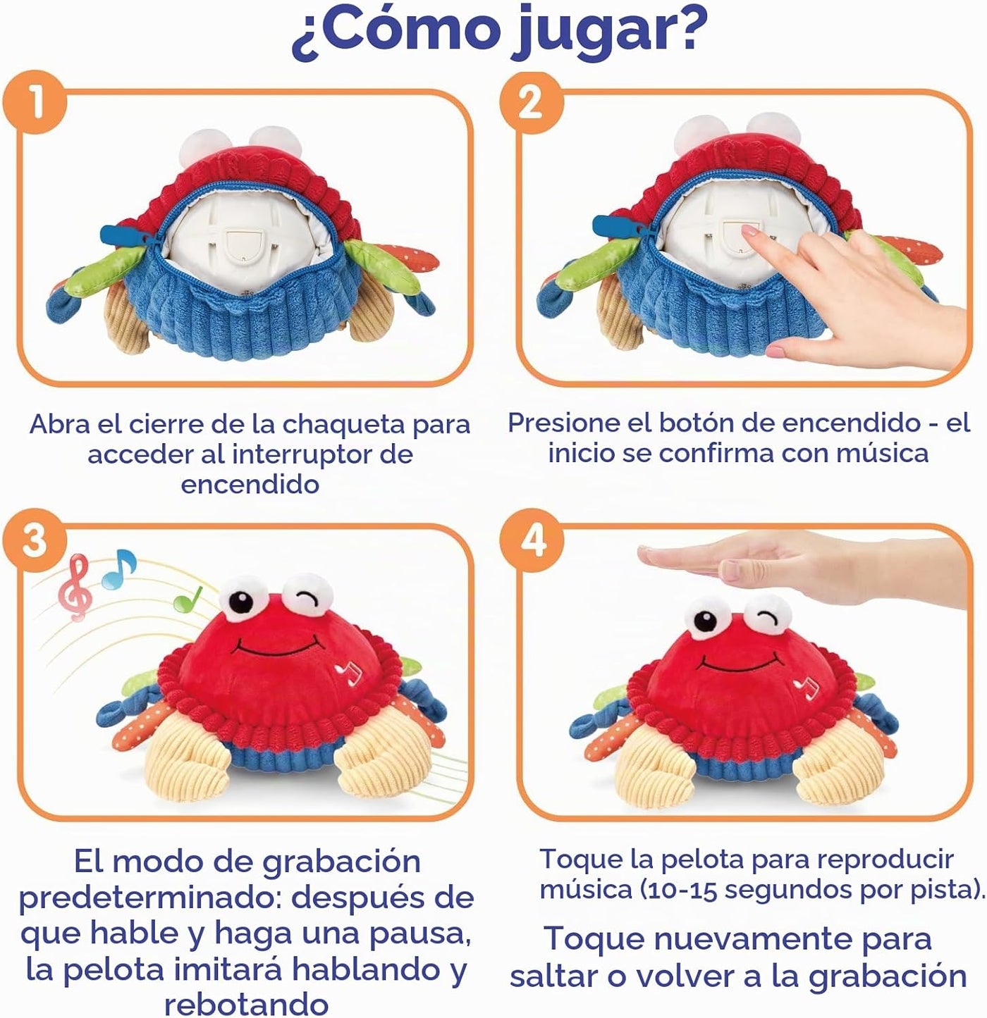 hahaland Juguete musical para gatear de cangrejo rebotante para beb...